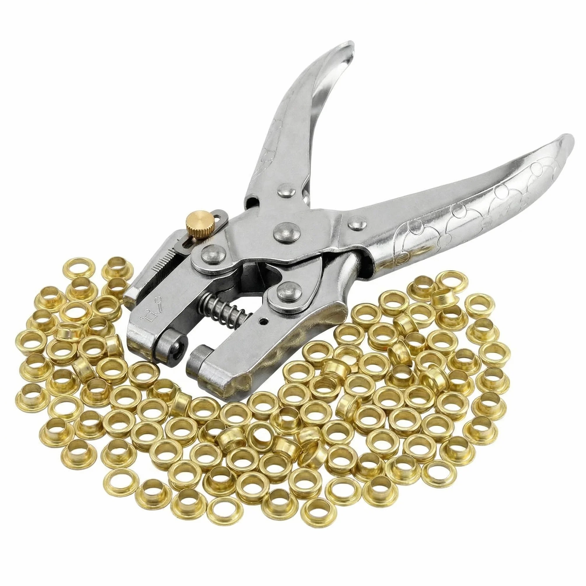 QWORK Szczypce do oczek zestaw prasa oczkowa 16cm z 100 oczkami 5mm nitami do skóry tkaniny