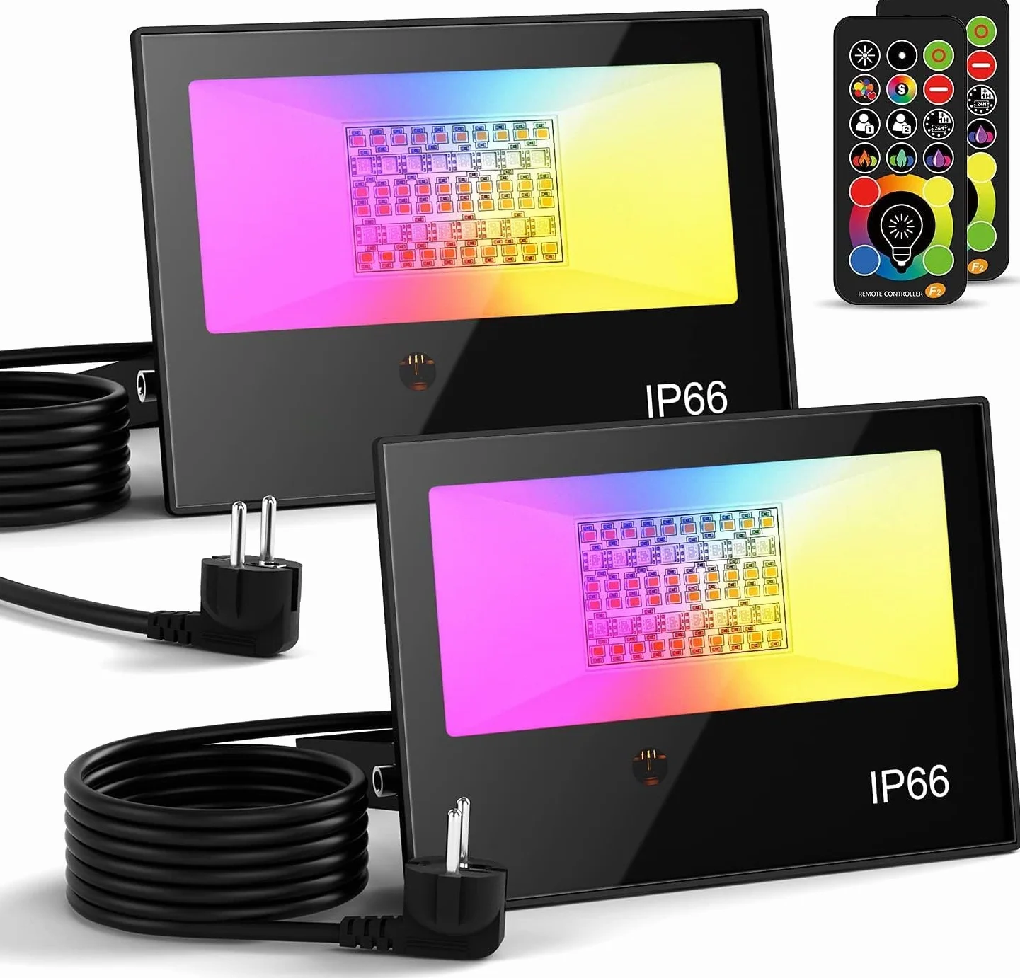 Reflektor zewnętrzny RGB LED 5000 lm 3000 K z pilotem 2 szt. RGBW ściemnialny wodoodporny