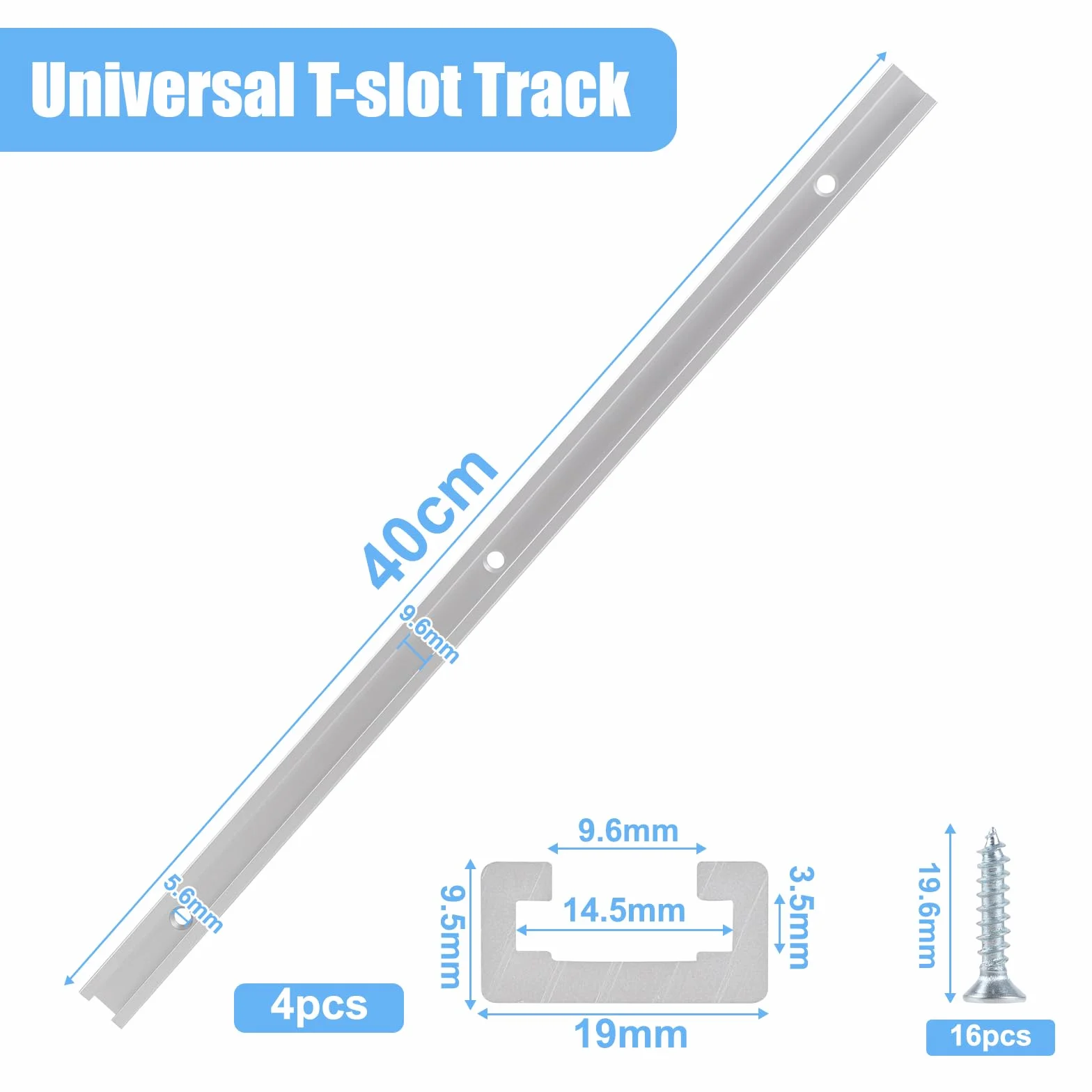 DBREAKS T-Track aluminiowa szyna 400 mm gniazdo T-Slot do routerów z 6 śrubami samogwintującymi 19 mm