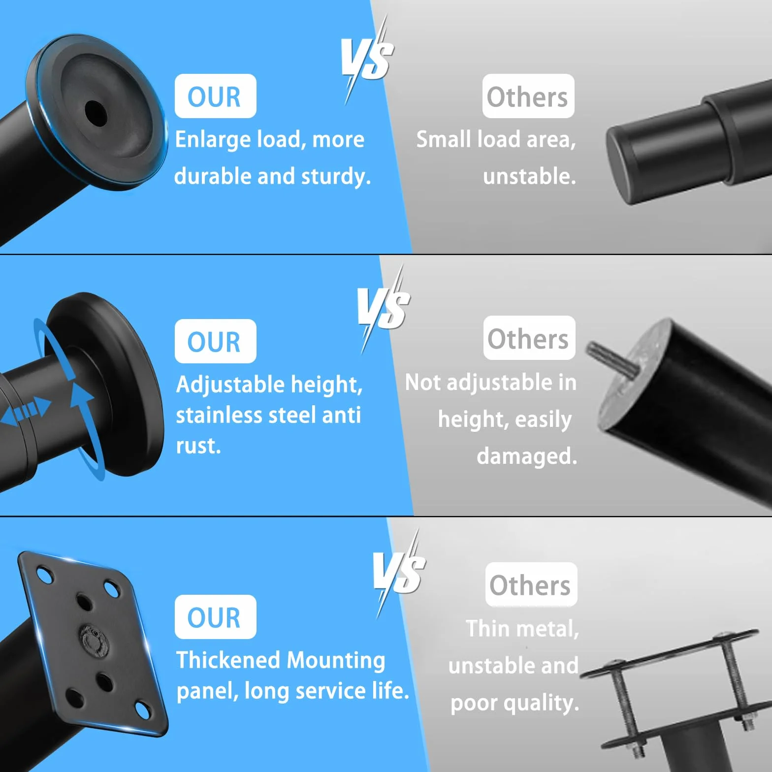 Zocipro 4 regulowane metalowe nóżki do łóżka 18-30 cm