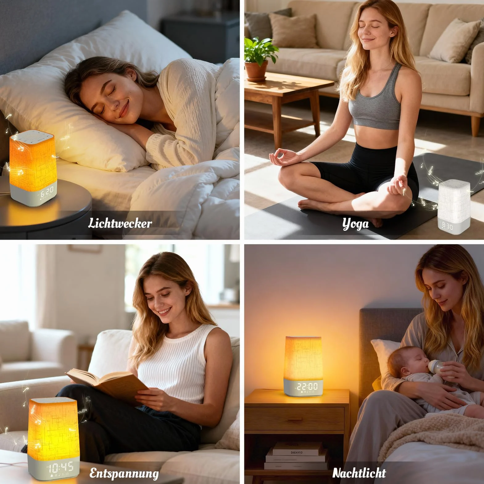 Budzik Świetlny z 30 Dźwiękami Natury, Budzik z Symulacją Wschodu Słońca, Regulowana Lampa Nocna