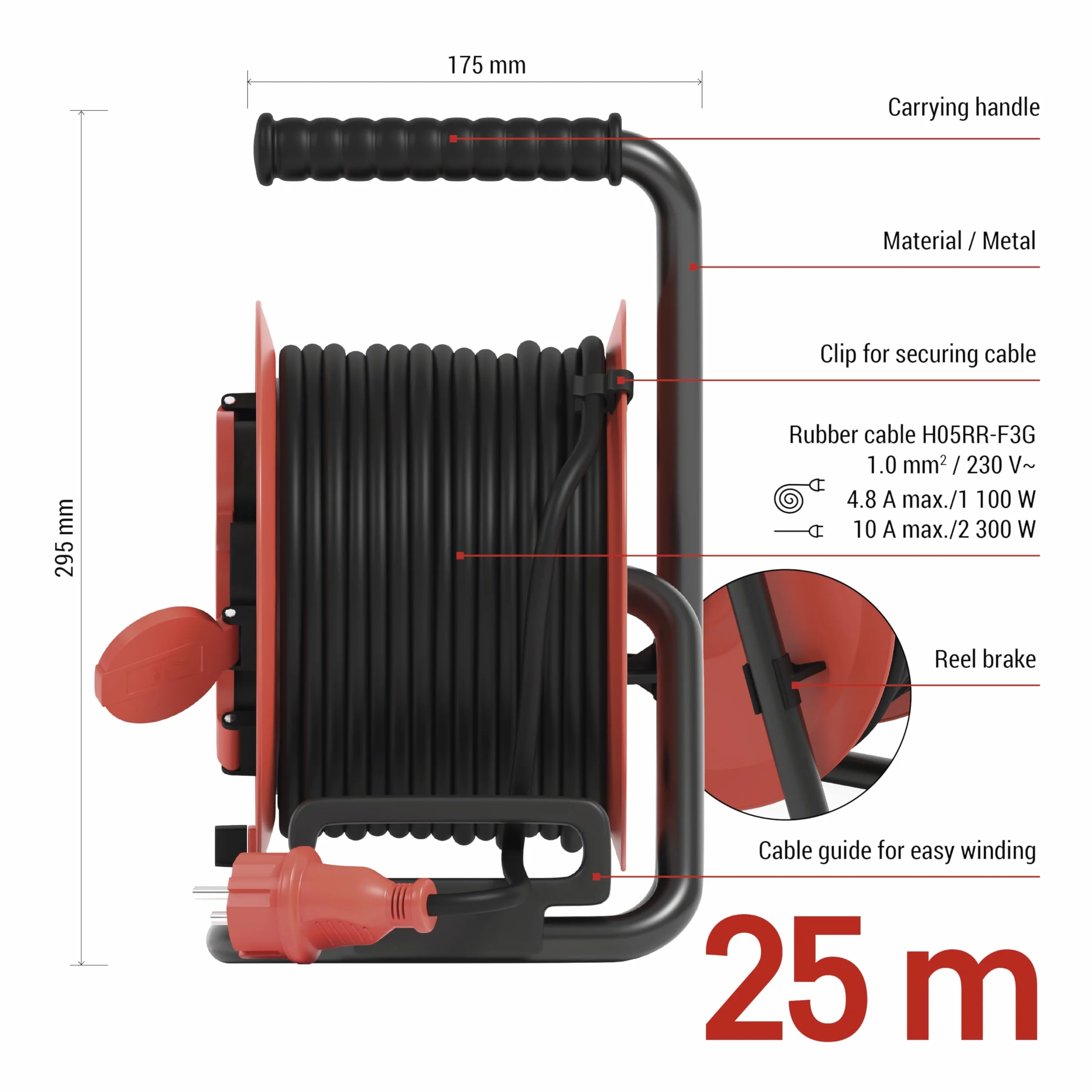 EMOS Bęben kablowy 25 m 4 gniazda wtykowe 230 V 10 A 2300 W H05RR-F3G 1,0 mm2