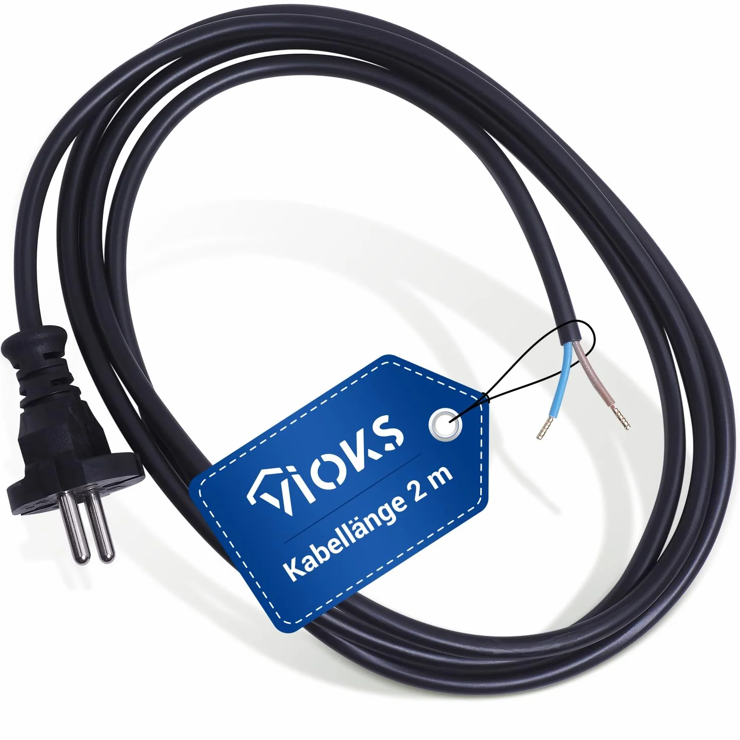 VIOKS Kabel przyłączeniowy do suszarki do włosów, 2 x 1 mm², 2 m, czarny, H05VV-F, 2-żyłowy kabel przyłączeniowy, kabel zasilający do suszarki do włosów