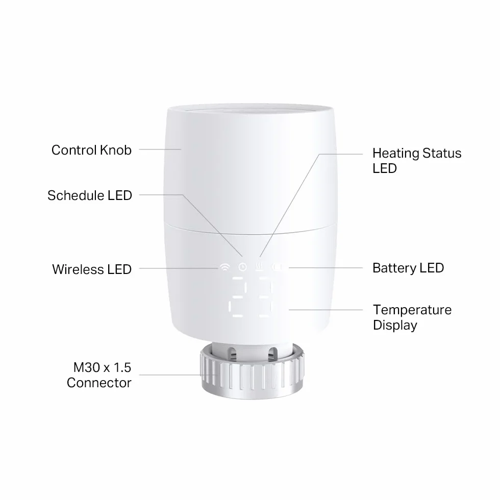 TP-Link Kasa Inteligentny termostat do grzejnika, inteligentny zawór grzejnika, oszczędność energii, wyświetlacz LED, inteligentny harmonogram, współpracuje z Alexa i Google Home, łatwy montaż (KE100)