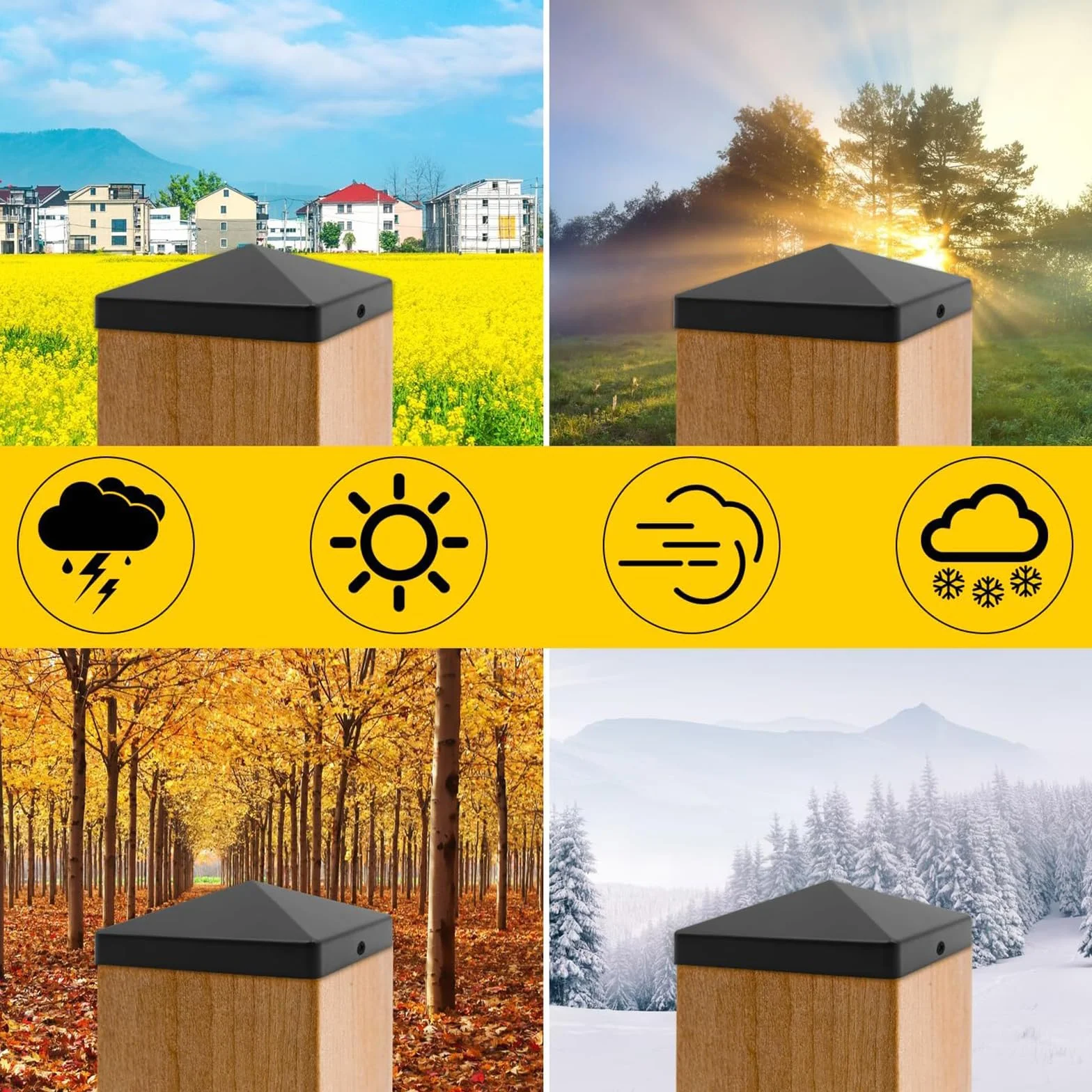 Nakrętki na słupki drewniane, 12 sztuk, 10 x 10 cm, nakładki na słupki drewniane, zaślepki ze śrubami, kwadratowa nasadka kolumny