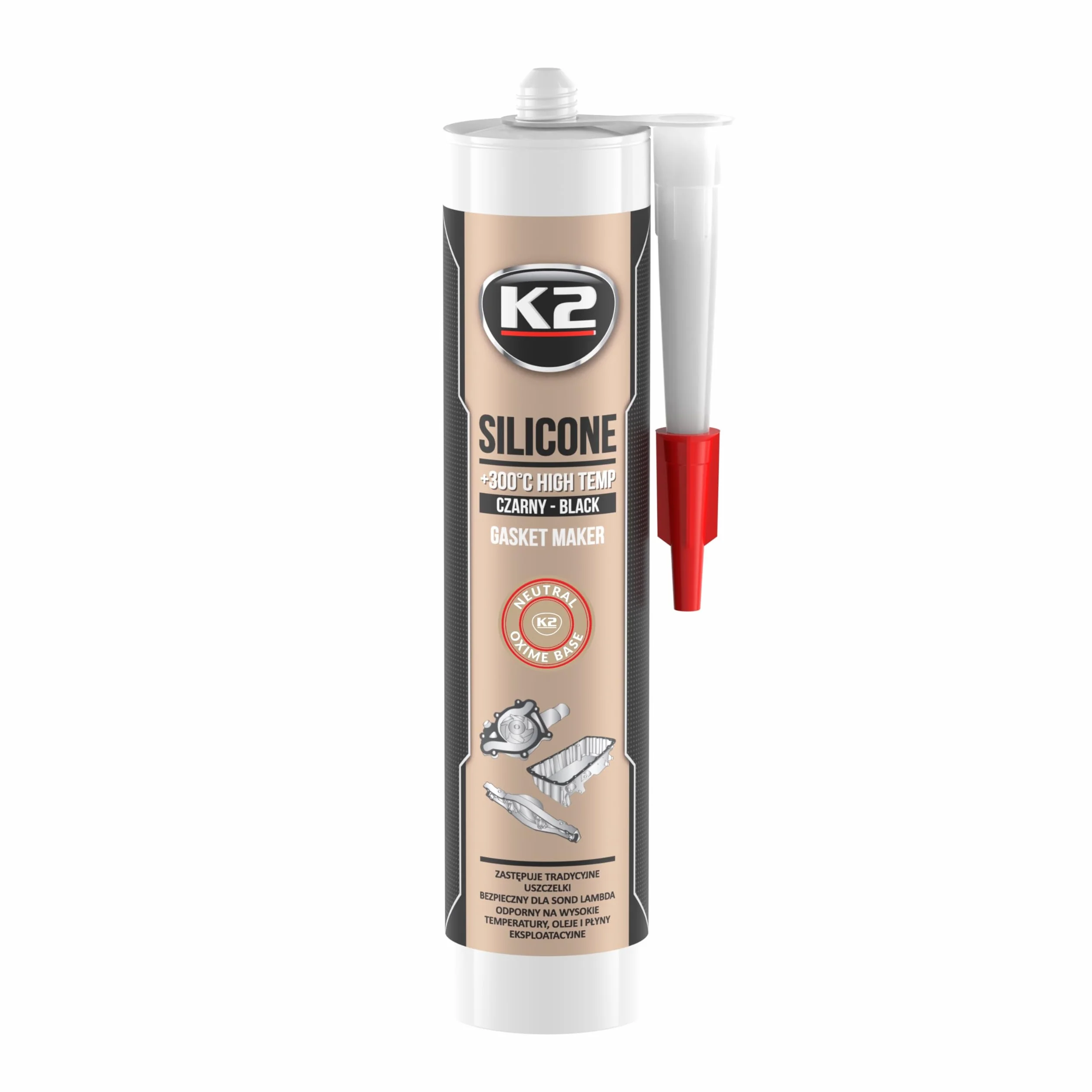 K2 Czarny Silikon Wysokotemperaturowy 300°C 300 ml Neutralny Tlenkowo