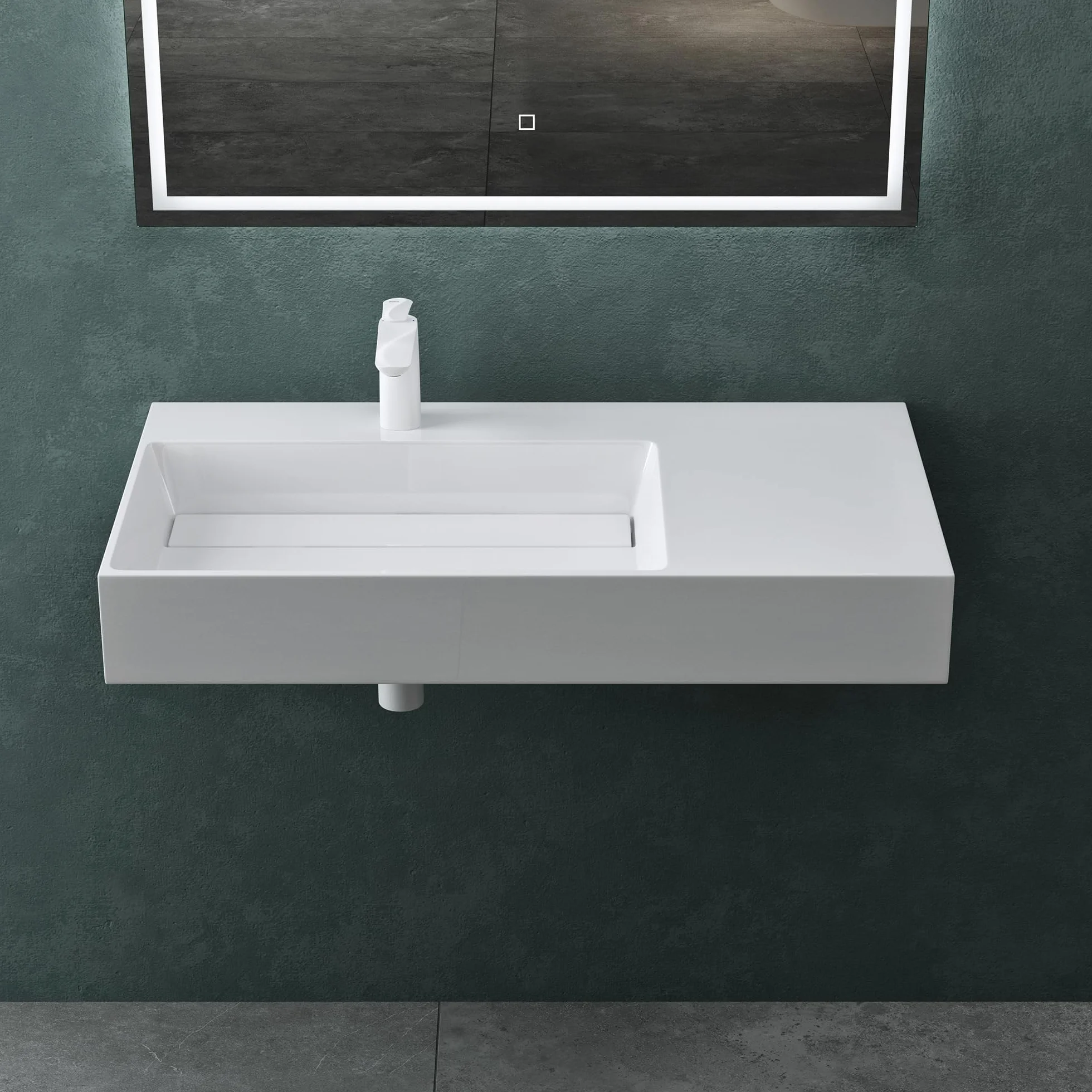 Mai & Mai Umywalka nablatowa wisząca Col12 90 x 48 x 13 cm biała z odlewu mineralnego