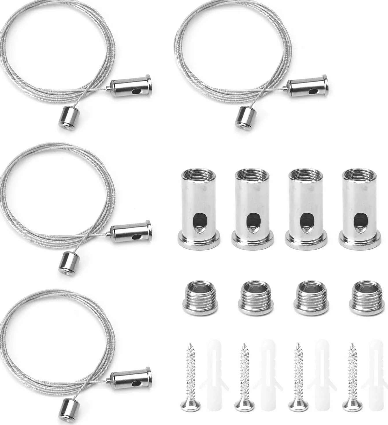 Zestaw 4 zawieszek linowych 1,5 mm x 2 m regulowane zawieszenie linka druciana napinacz lamp