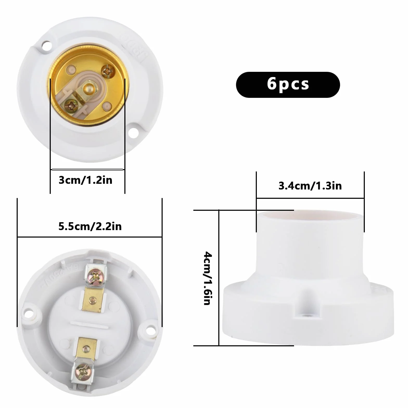 Oprawka E27, 6 sztuk, oprawki lamp w stylu vintage do przykręcania, oprawka żarówek E27, uniwersalne podstawy lamp do lamp LED, białe