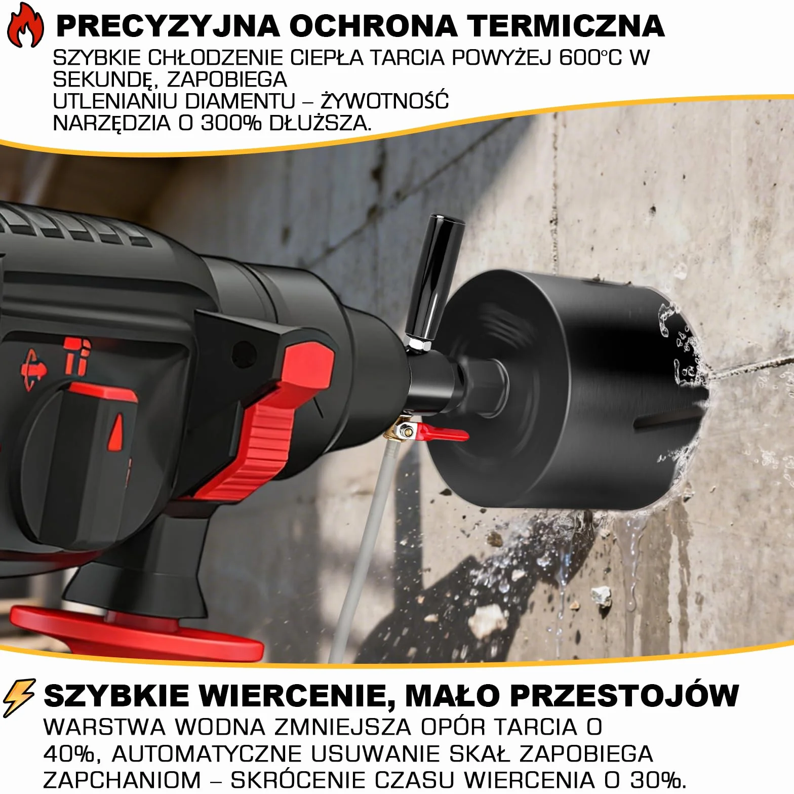 XIIW Adapter SDS-Max 1 1/4" UNC do Wiertarki Rdzeniowej z Pompą 4 m i Wężem, Automatyczne Wtryskiwanie Wody, 42CrMo4, Wiertło Diamentowe