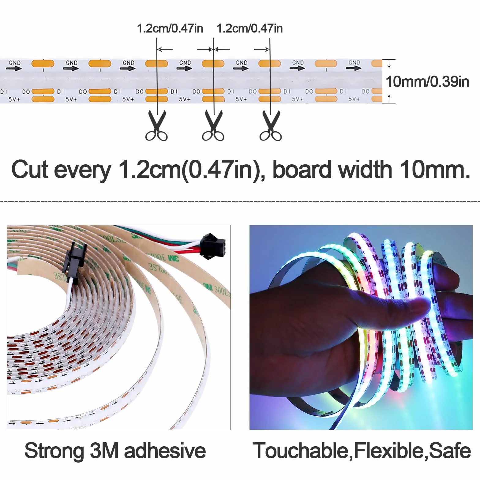 GOMING Taśma LED COB WS2812B 5V 5M Adresowalny Kolor Marzeń IP20 800LEDs Białe PCB Elastyczny Pasek LED do DIY Dekoracji Domu