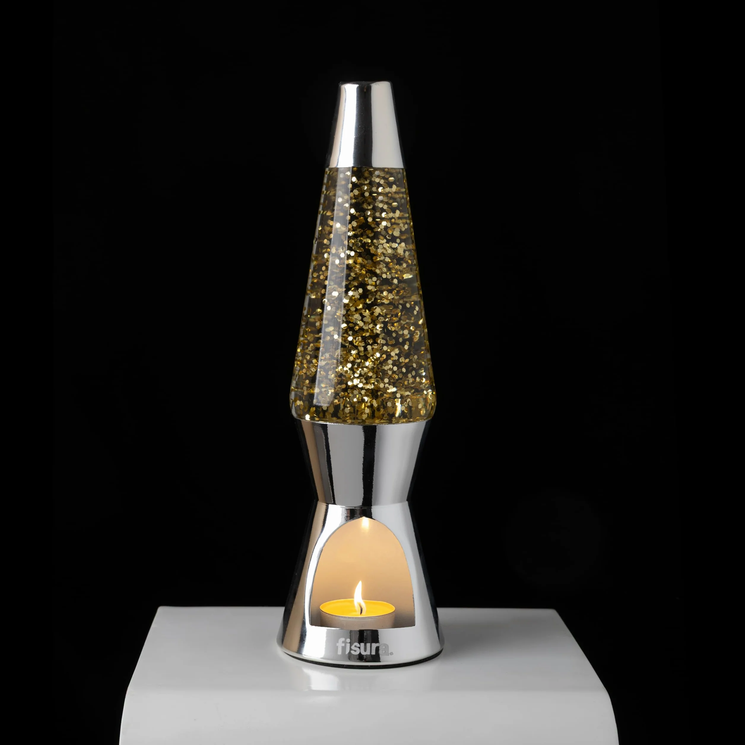 Fisura Lampa z lawą z brokatem 29 cm x 8,5 cm chromowana podstawa
