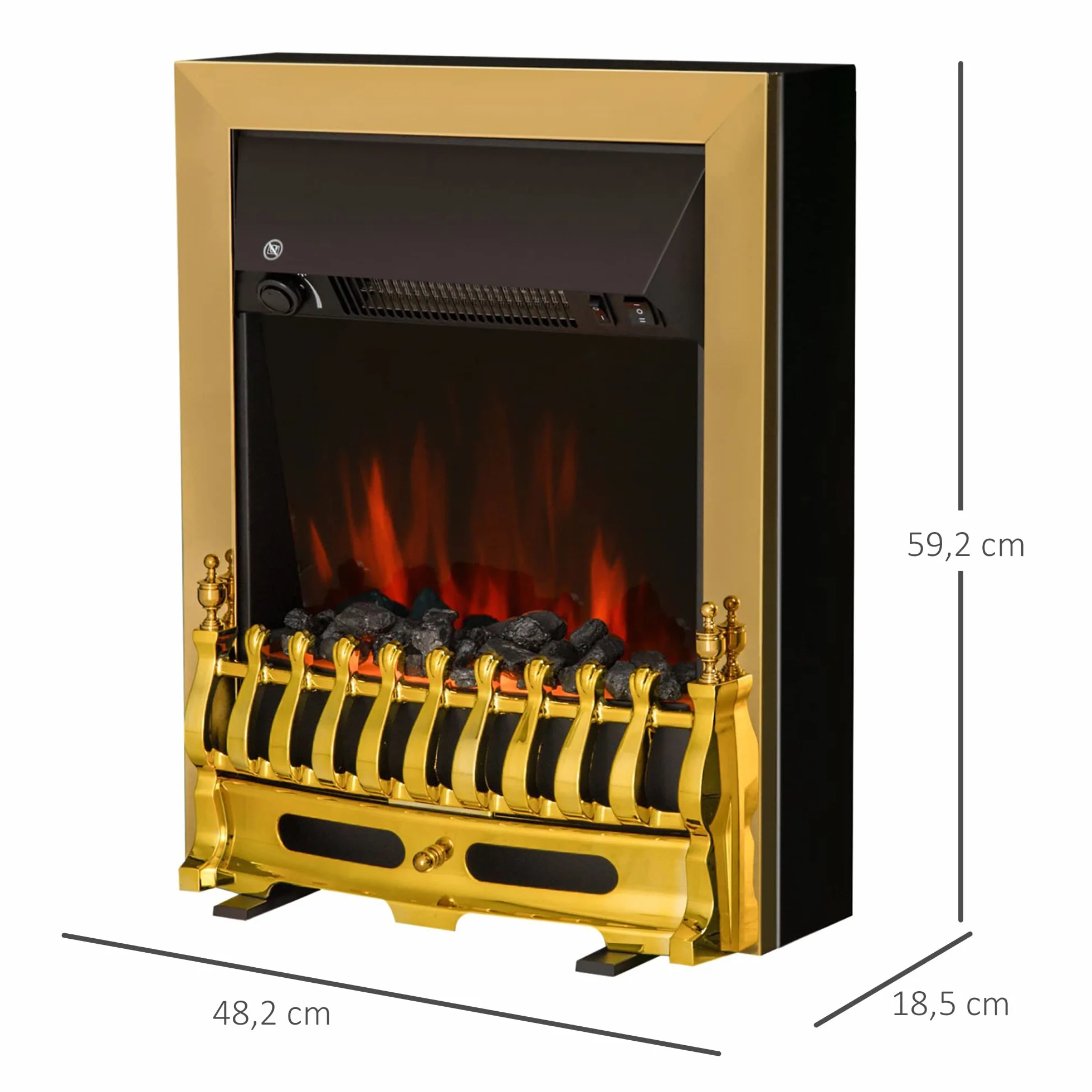 HOMCOM kominek elektryczny stojący 1000/2000W 48,2x18,5x59,2 cm złoty