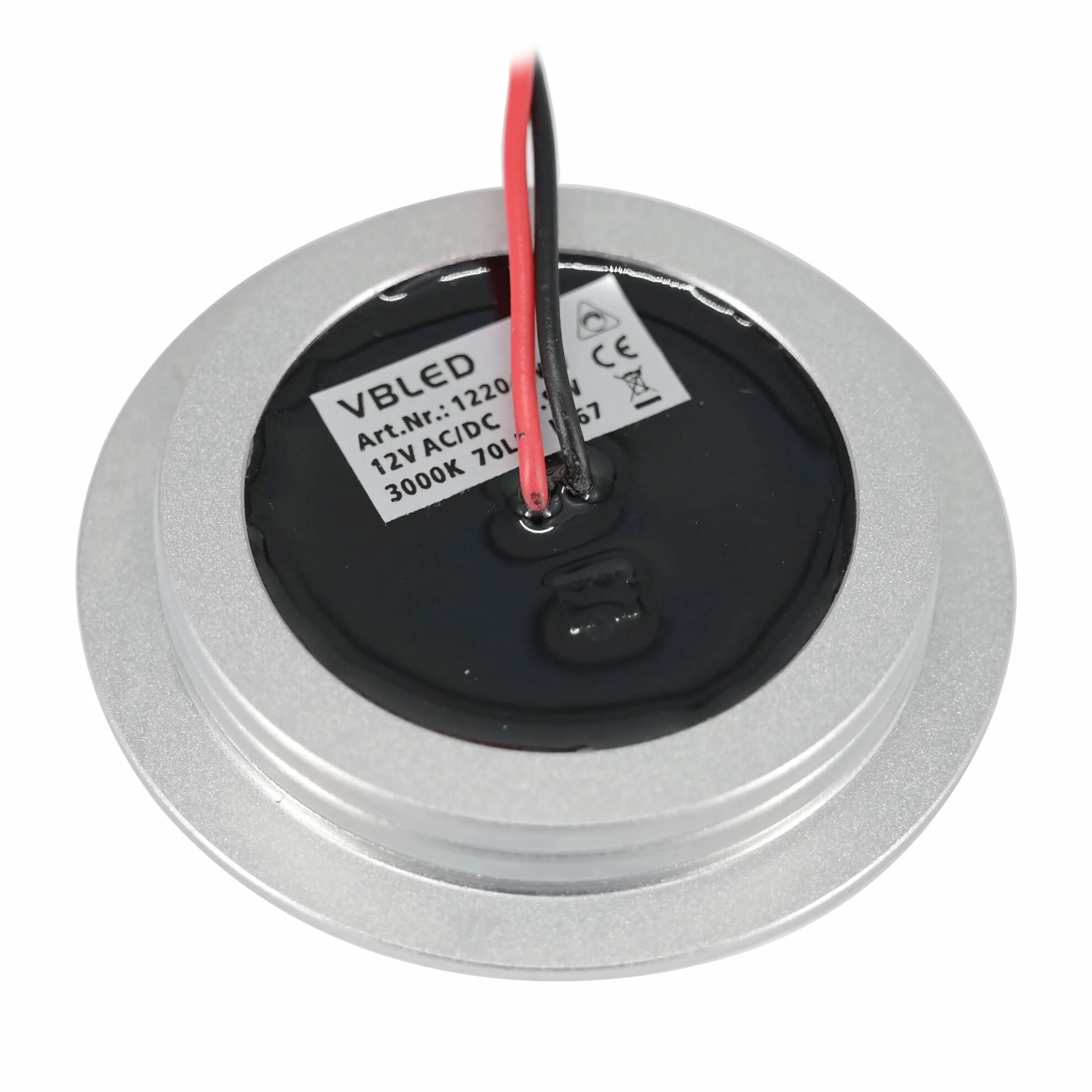 VBLED Mini reflektor LED do zabudowy, 0.9W, 12V, IP67, anodowane aluminium, ciepła biel, głębokość 12 mm