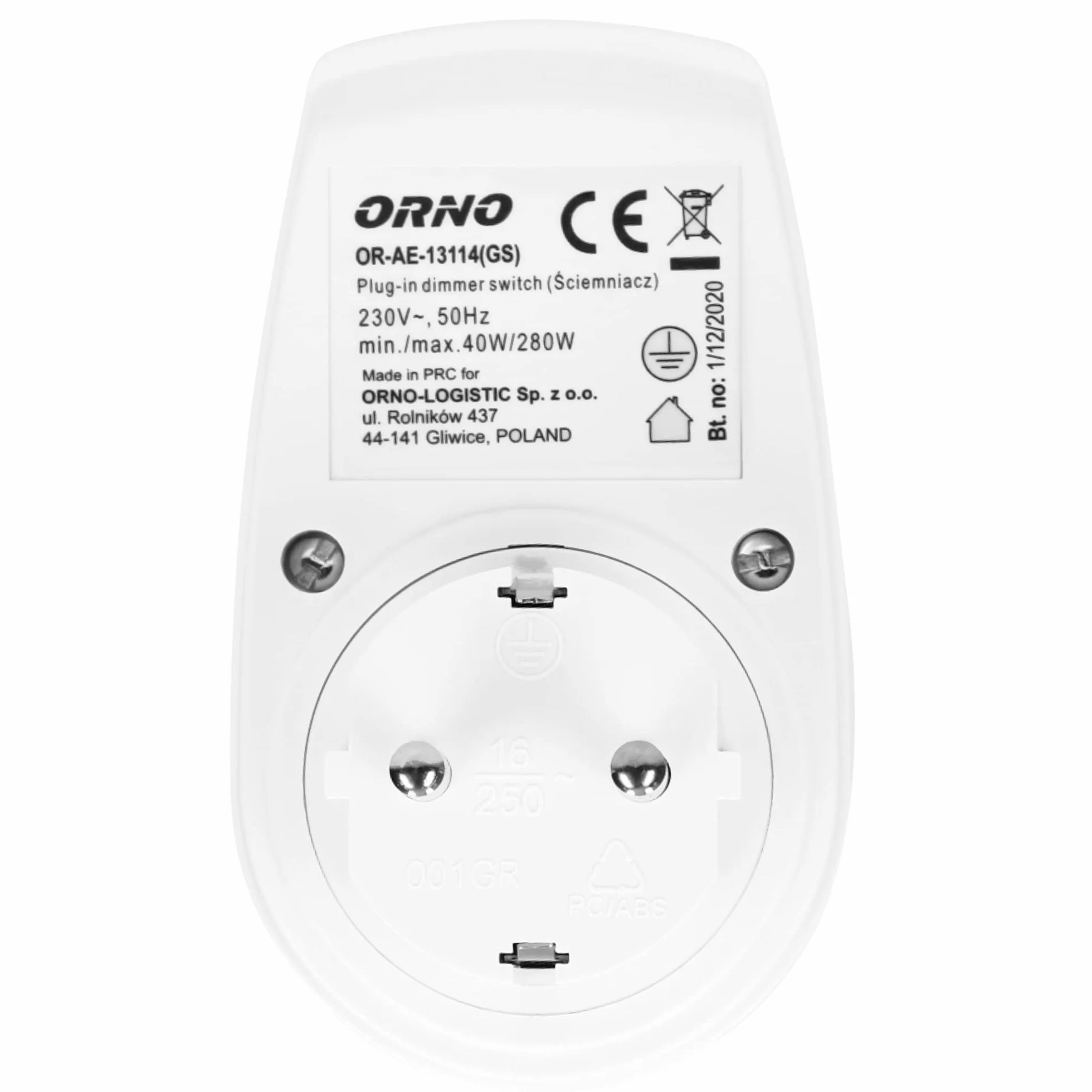 ORNO AE-13114(GS) Ściemniacz z Dodatkowym Gniazdem Sieciowym 2P+Z Max 280W (Typ Schuko)