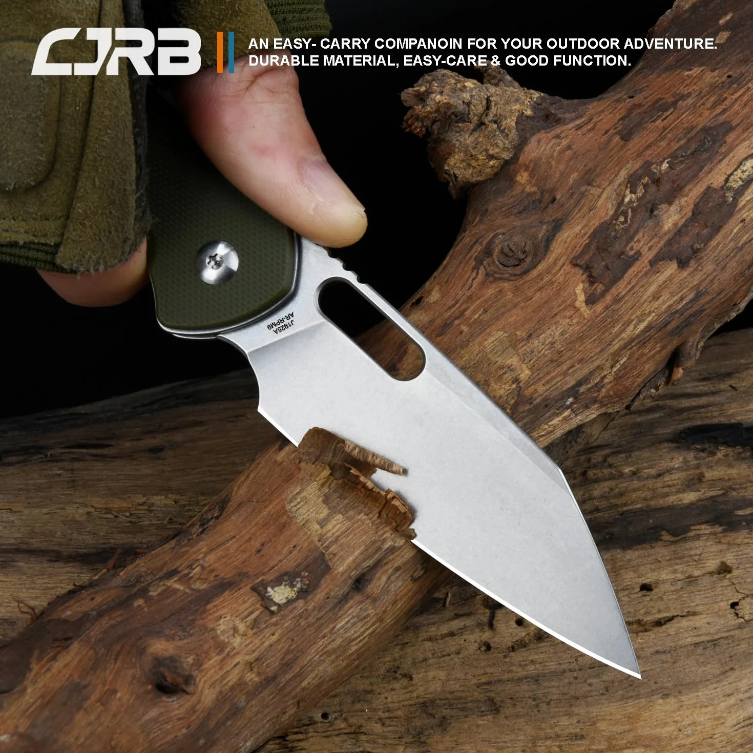 CJRB Pyrite-Alt J1925A składany scyzoryk 7 cm ostrze AR-RPM9 Wharncliffe zielony uchwyt G10 zapięcie na guziki
