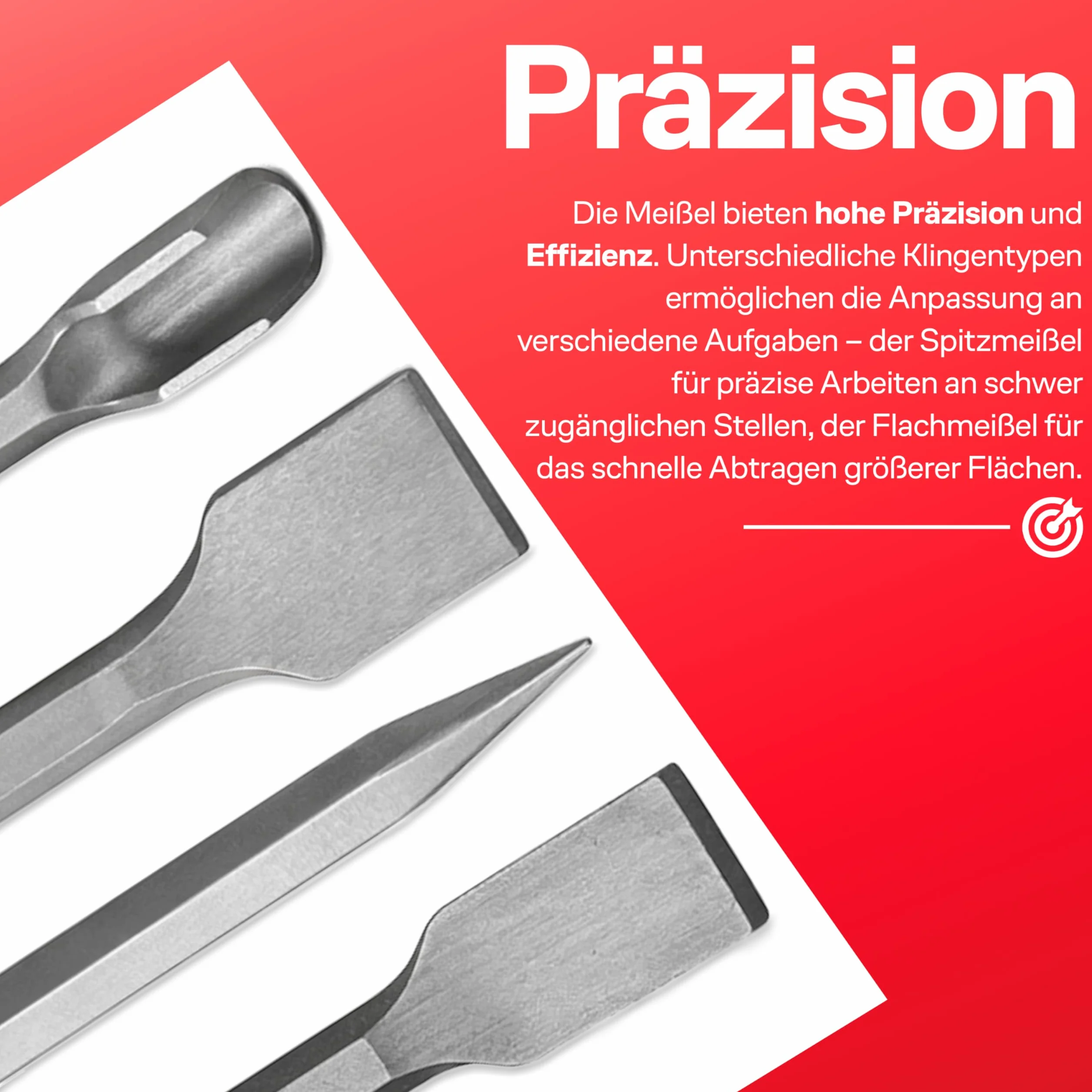 Retoo SDS Plus 4-częściowy zestaw dłut 250 mm do betonu, cegły, asfaltu