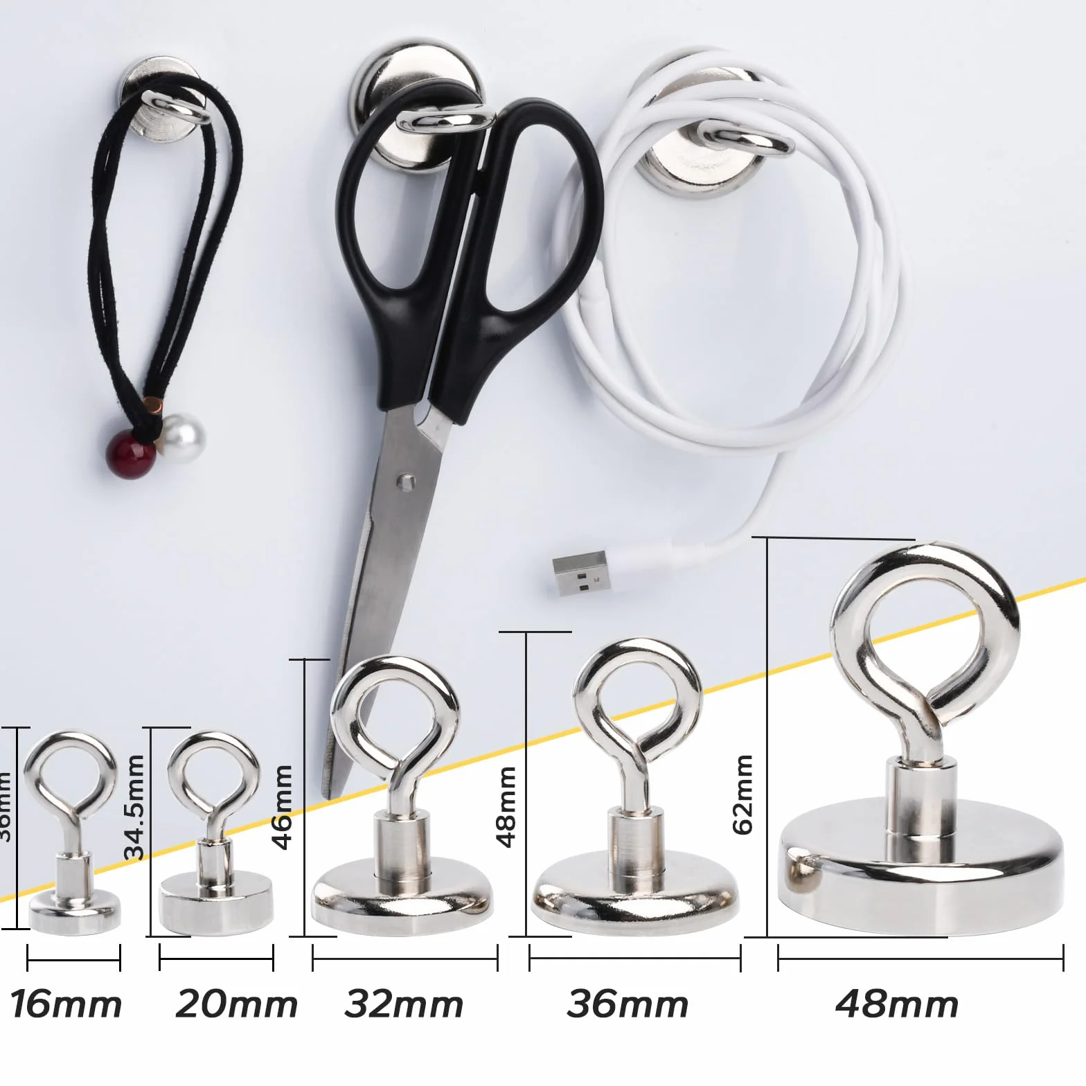 Haczyki magnetyczne MIN CI 16 mm 8 kg, ekstra mocne, magnesy z haczykami, na kemping, garaż, kuchnię
