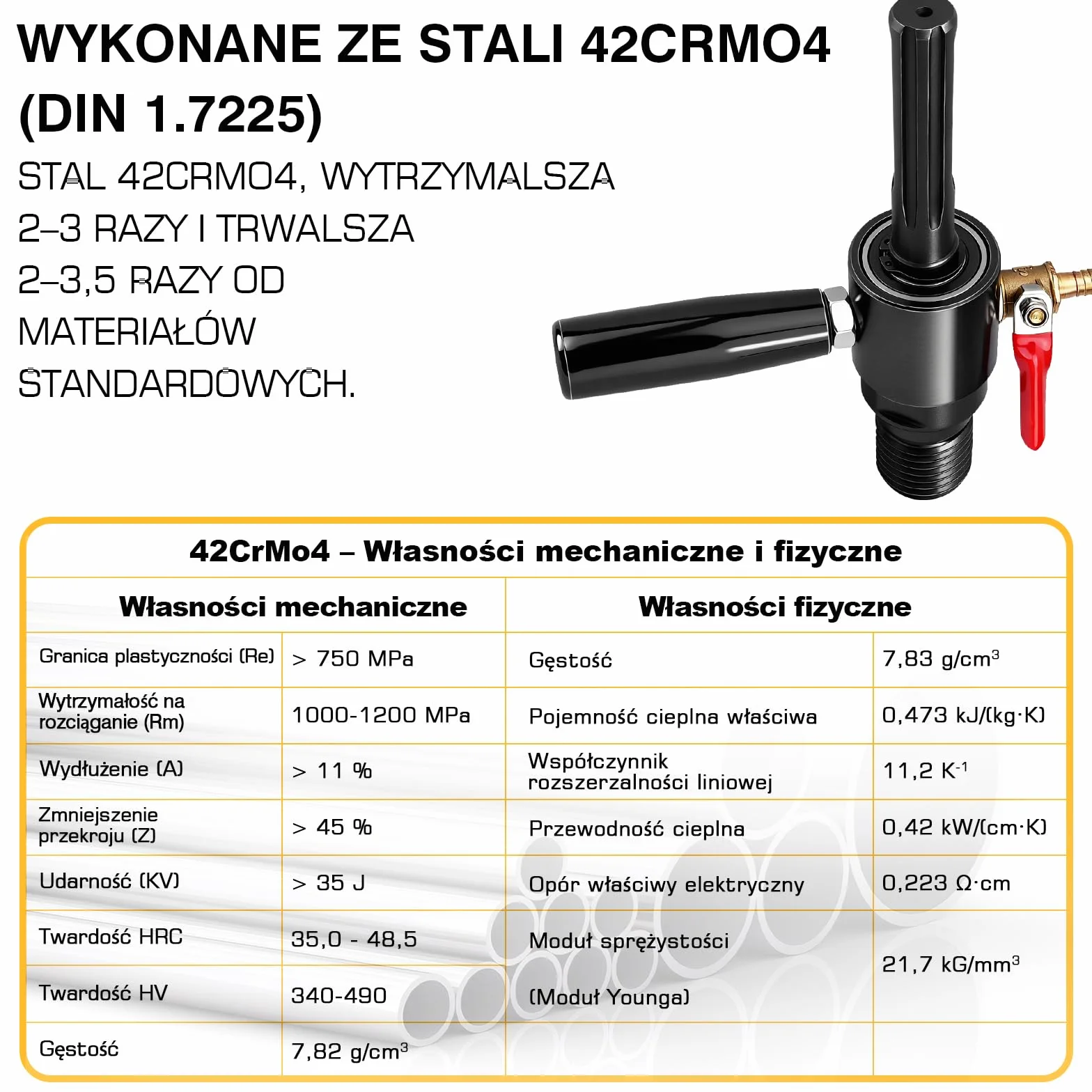 XIIW Adapter SDS-Max 1 1/4" UNC do Wiertarki Rdzeniowej z Pompą 4 m i Wężem, Automatyczne Wtryskiwanie Wody, 42CrMo4, Wiertło Diamentowe