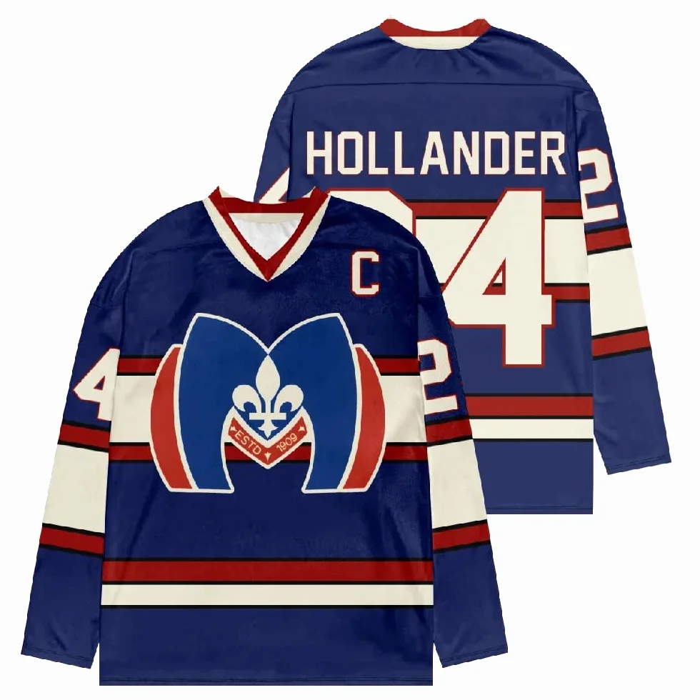 Heated Rivalry Shane Hollander 24 koszulka hokejowa - unisex granatowy sweter z dekoltem w serek z długim rękawem, sportowa odzież uliczna dla fanów serii