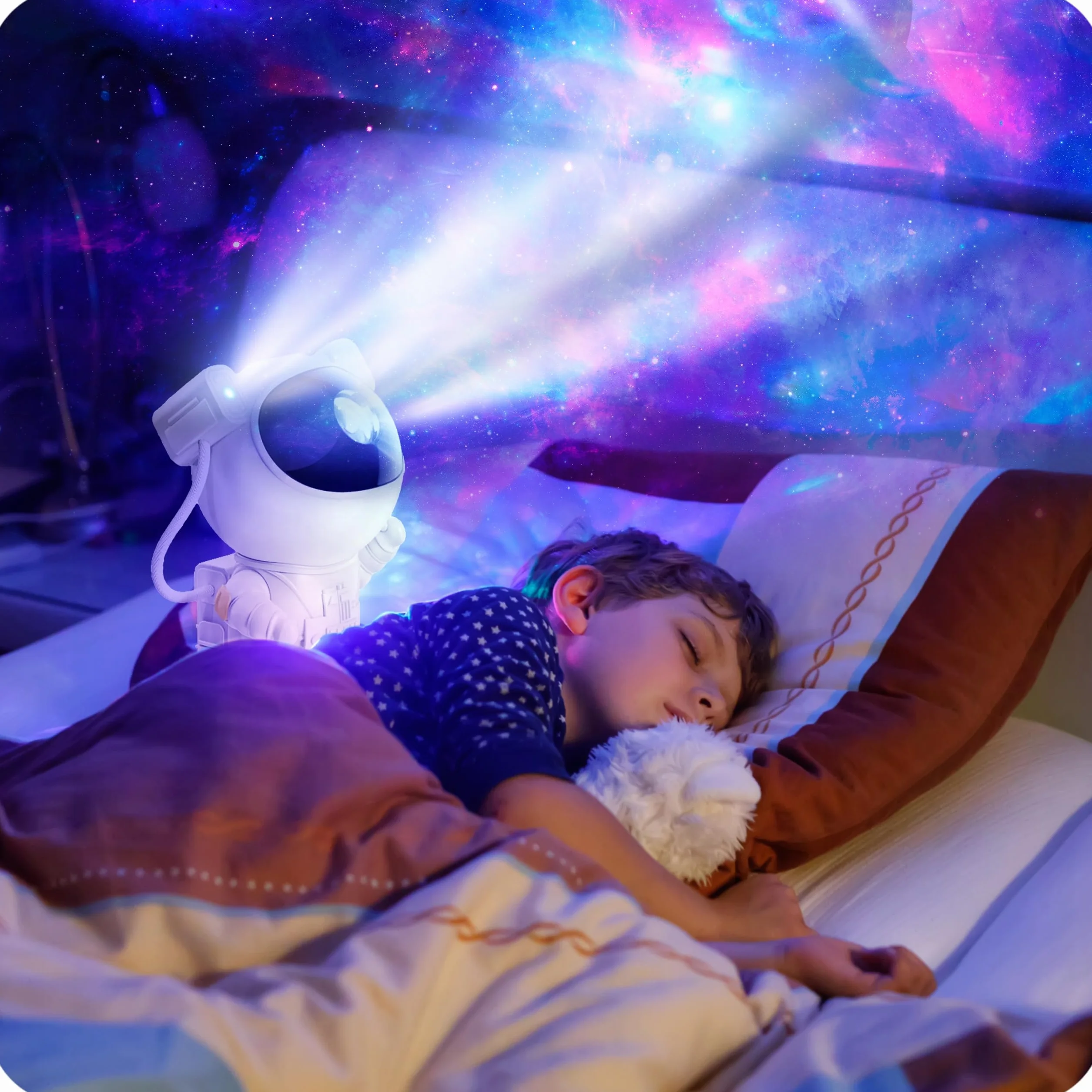Projektor Gwiazd Astronauta Lampka Nocna LED z Pilotem, 8 Trybów, 360° Regulacja, Timer, Dekoracja Pokoju
