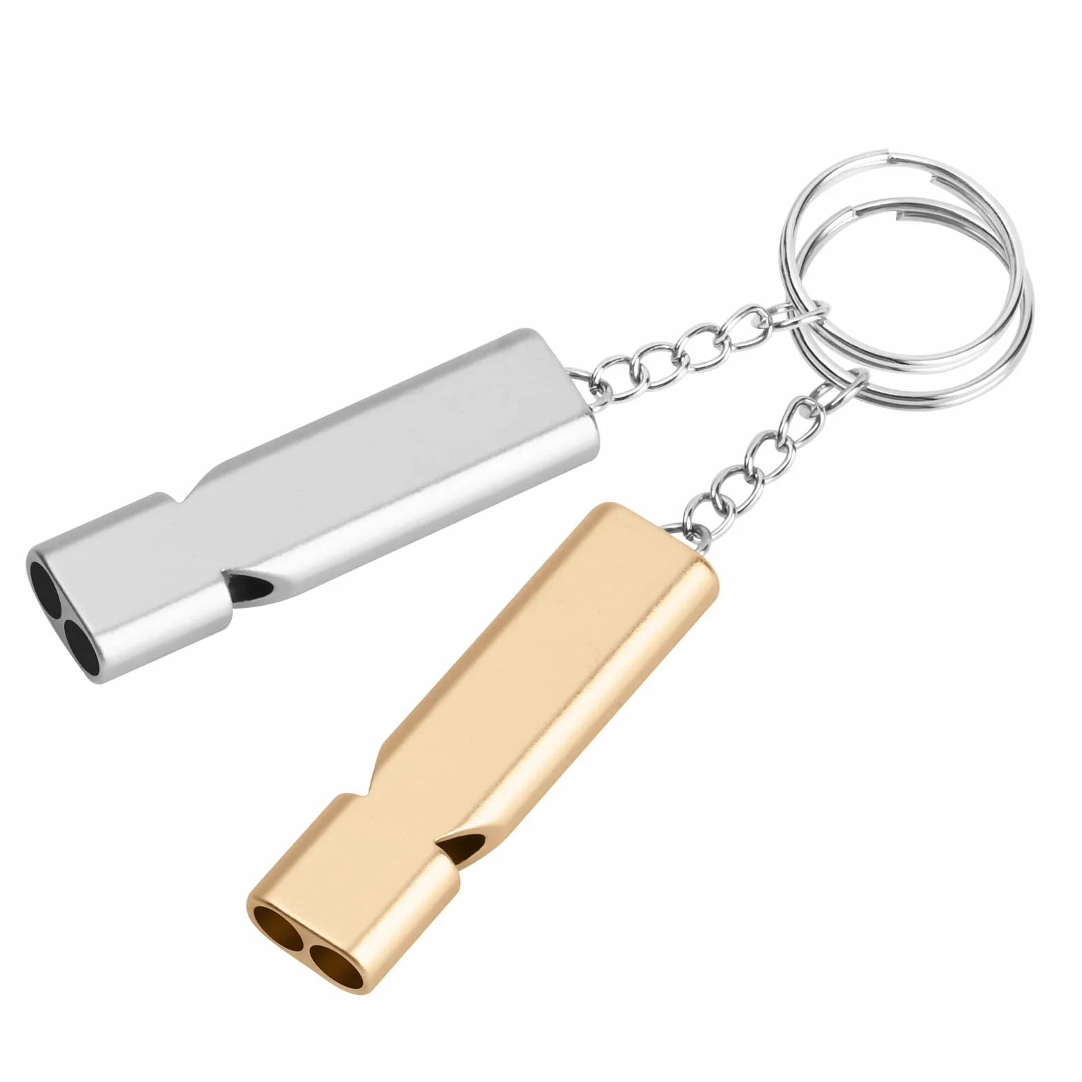 flintronic Gwizdek ratunkowy, metalowy gwizdek bezpieczeństwa, gwizdek sygnalizacyjny z breloczkiem do kluczy, na kemping, do survivalu, w sytuacjach awaryjnych, podczas treningu, na zawody – złoty/srebrny/czarny
