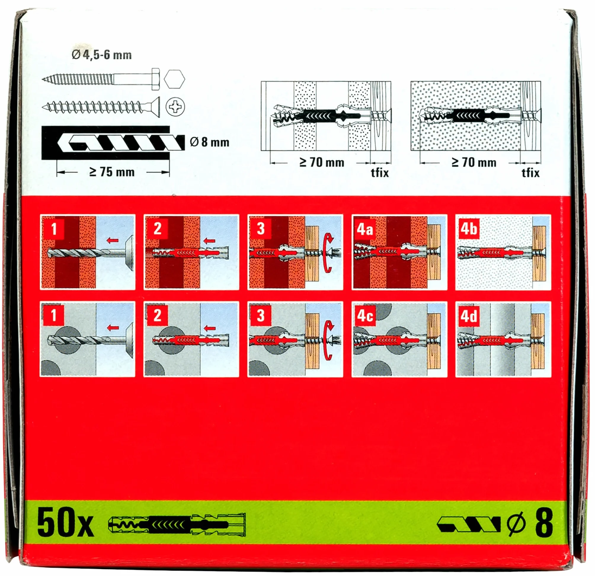 Fischer Duopower Kołki Uniwersalne Czerwony Szary 50 Sztuk