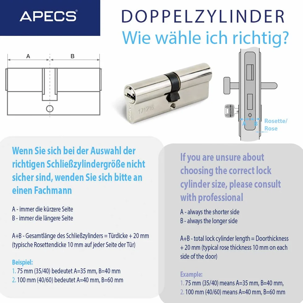APECS Zamek bębenkowy cylinder profilowy 70 (30/40) mm z 5 kluczami SM-70
