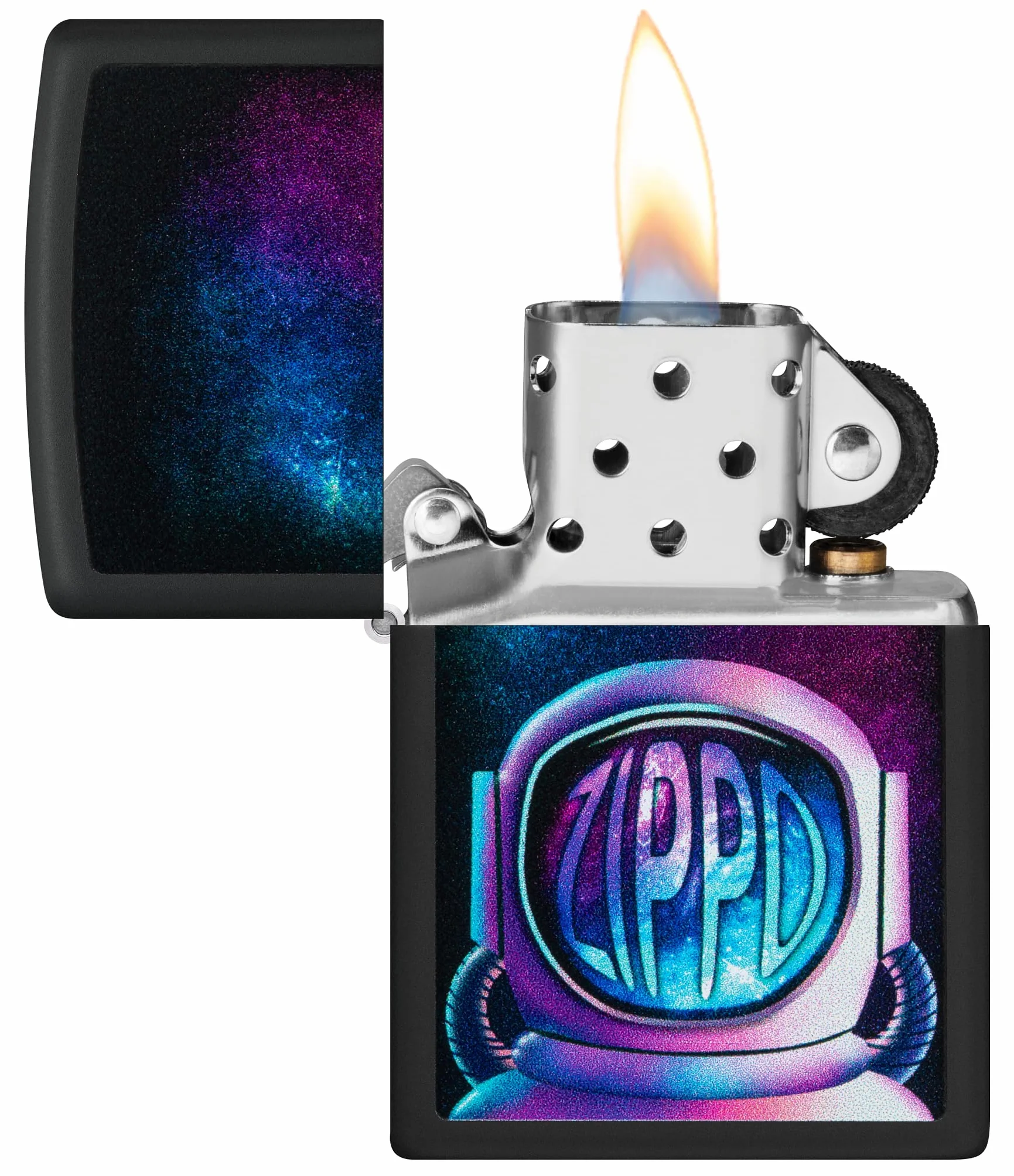 Zippo Astronaut Zapalniczka Sztormowa, Kolorowy Nadruk, do Napełniania, Wielokrotnego Użytku, Wiatroodporna Konstrukcja, Pudełko na Prezent, Wykonano w USA, Kolor Czarny Matowy (Black Matte)
