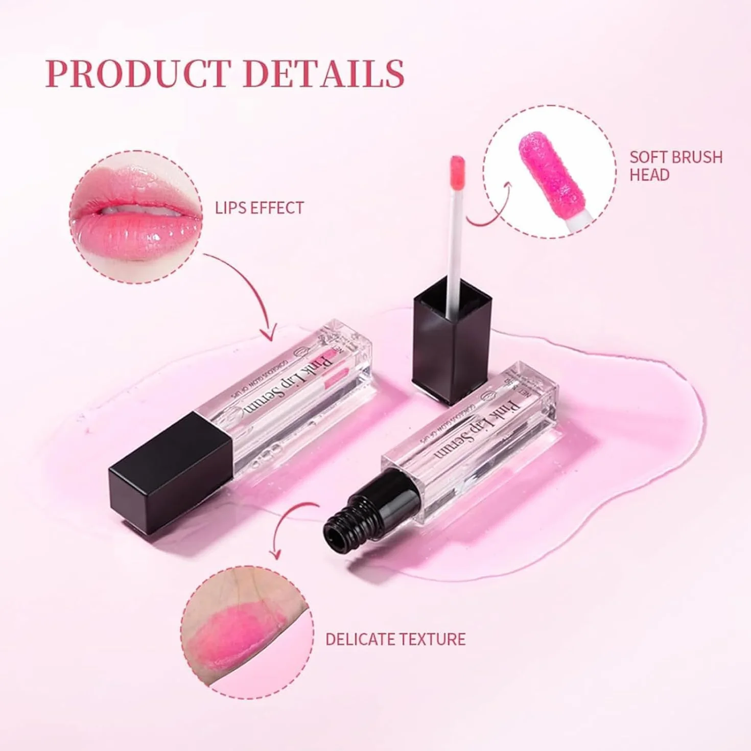 2PCS Pink Lip Serum Plumper, Color Changing Lip Gloss, Pink Lip Serum Plump Gorgeous Glow of Lips, Pink Lip Serum Plumping, Glow Color Changing Lip Oil