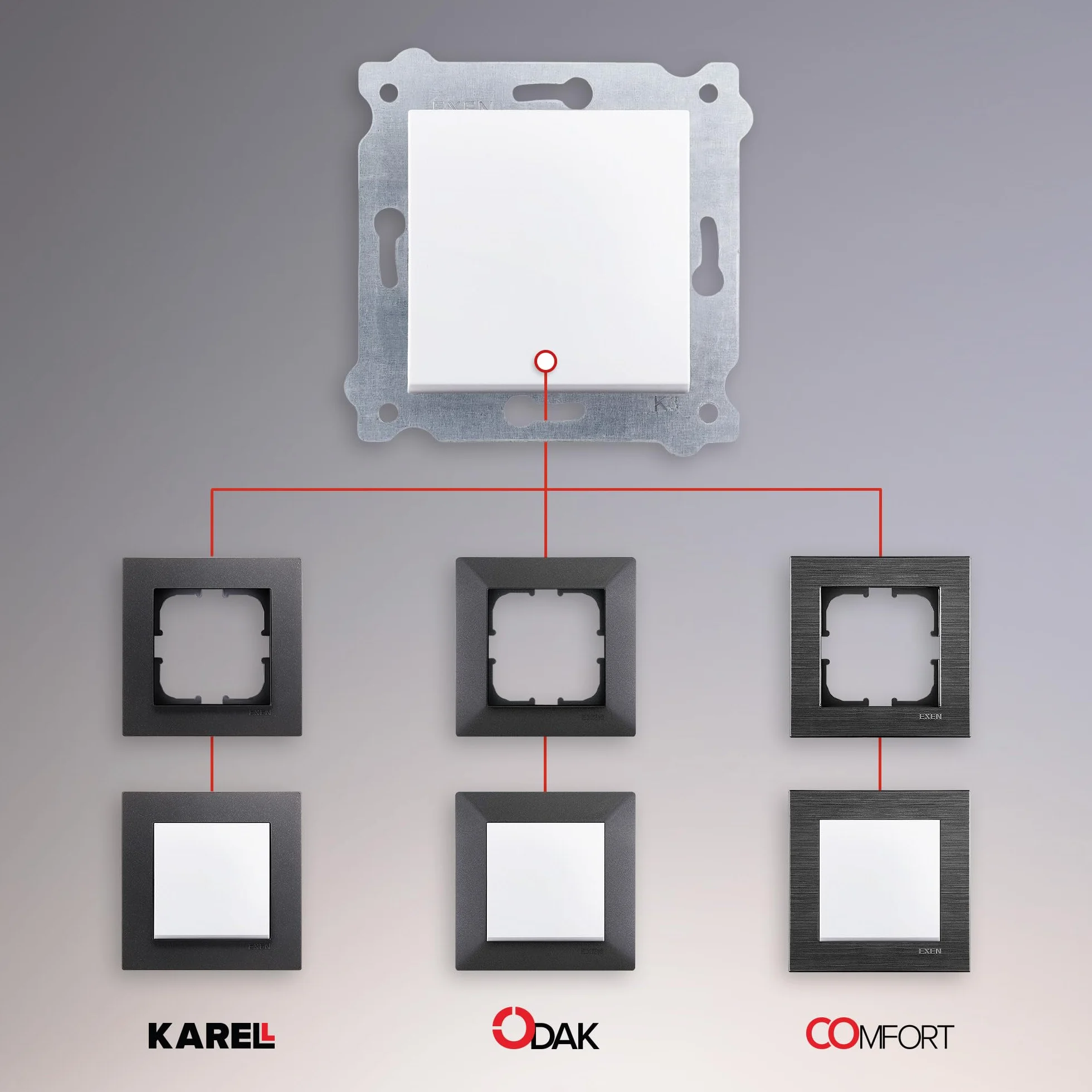 EXEN - Seria COMFORT - Ramka 1-krotna, Pojedyncza do Włączników Światła i Gniazd - Panel do Ściennych Włączników Światła i Gniazdek - Kosmiczny Czarny - 83mm - C101/09E