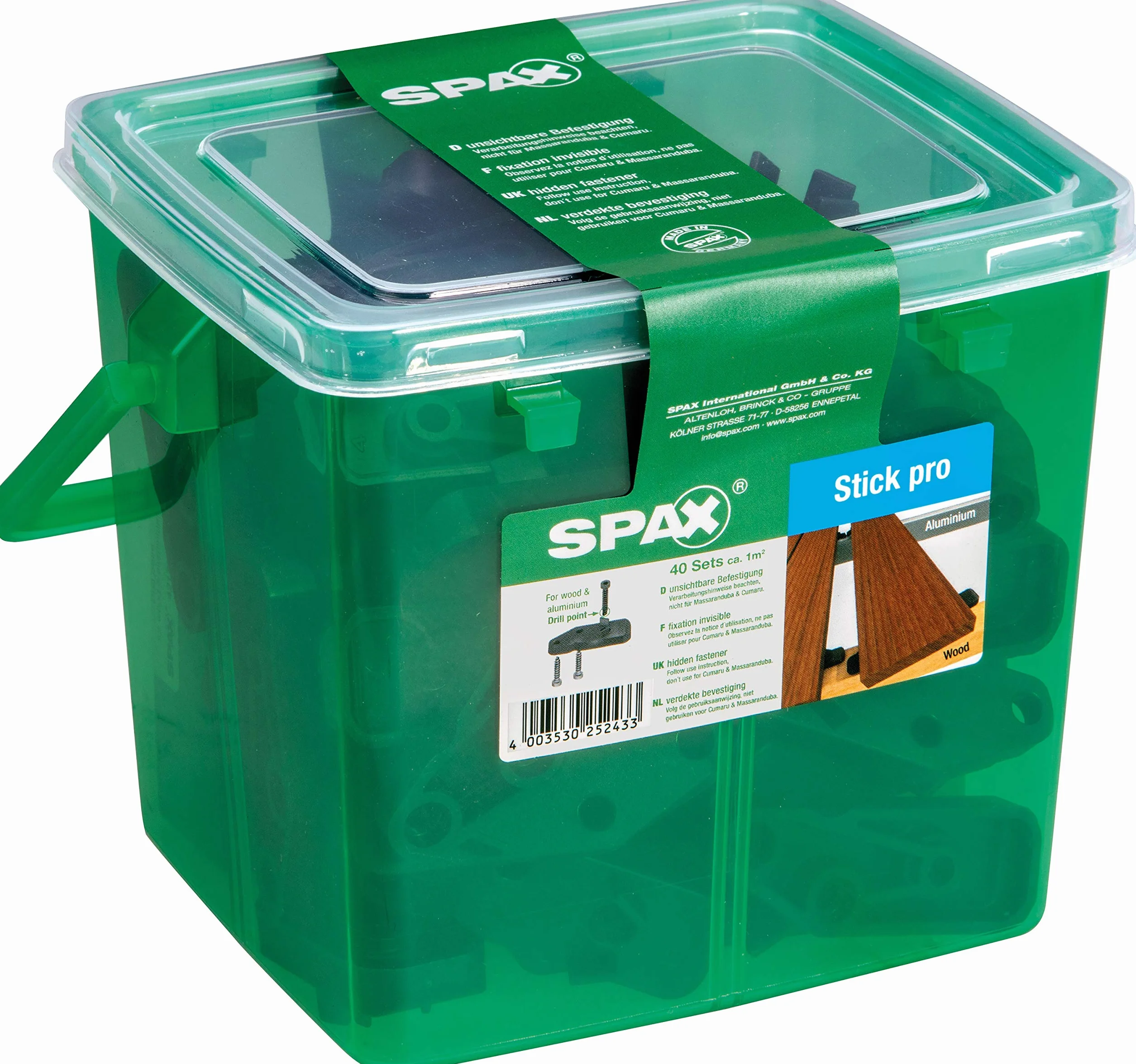 SPAX Stick pro, niewidoczne mocowanie tarasu na drewnie i aluminium, 40 pałek, w zestawie śruby na ok. 1 m² taras, czarny – 5009422556609
