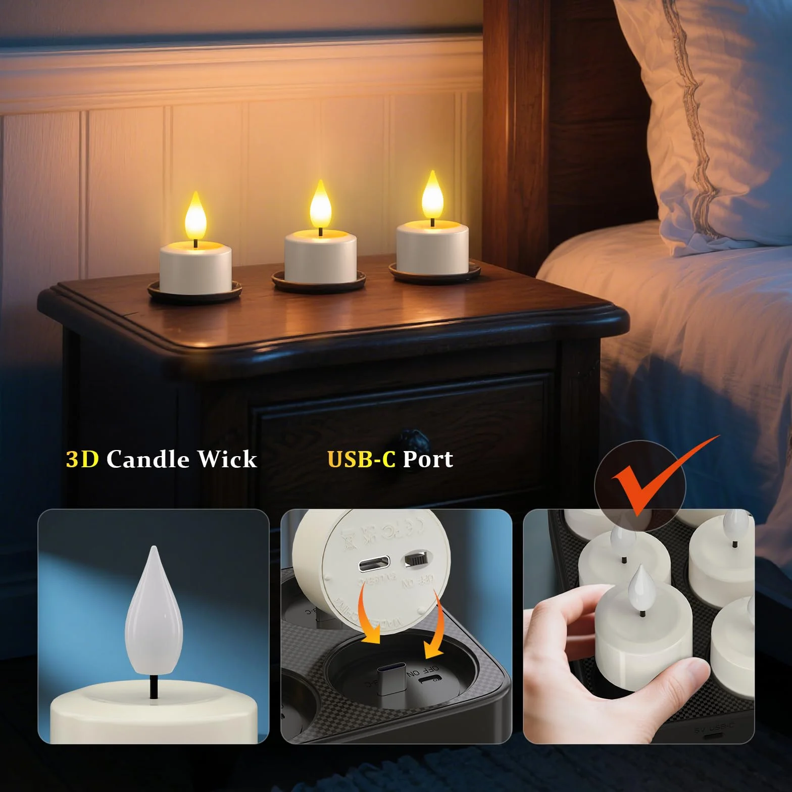 SoulBay LED świeczki ładowalne z timerem, stacja ładowania, zestaw 6 sztuk, migoczące z pilotem