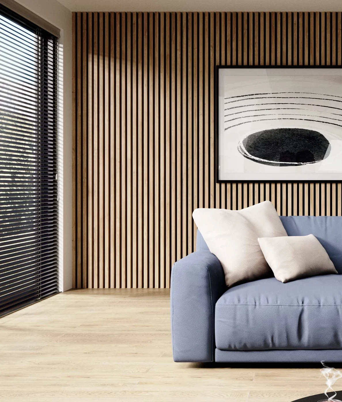 Lamele na Czarnym Filcu 275 x 53 cm Kolor: Indigo Blue Panele Akustyczne Naturalne Panele Ścienne