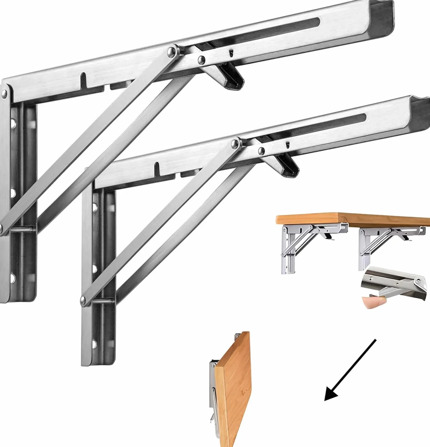 Składane wsporniki do półek ze stali nierdzewnej 15 cm 2 sztuki