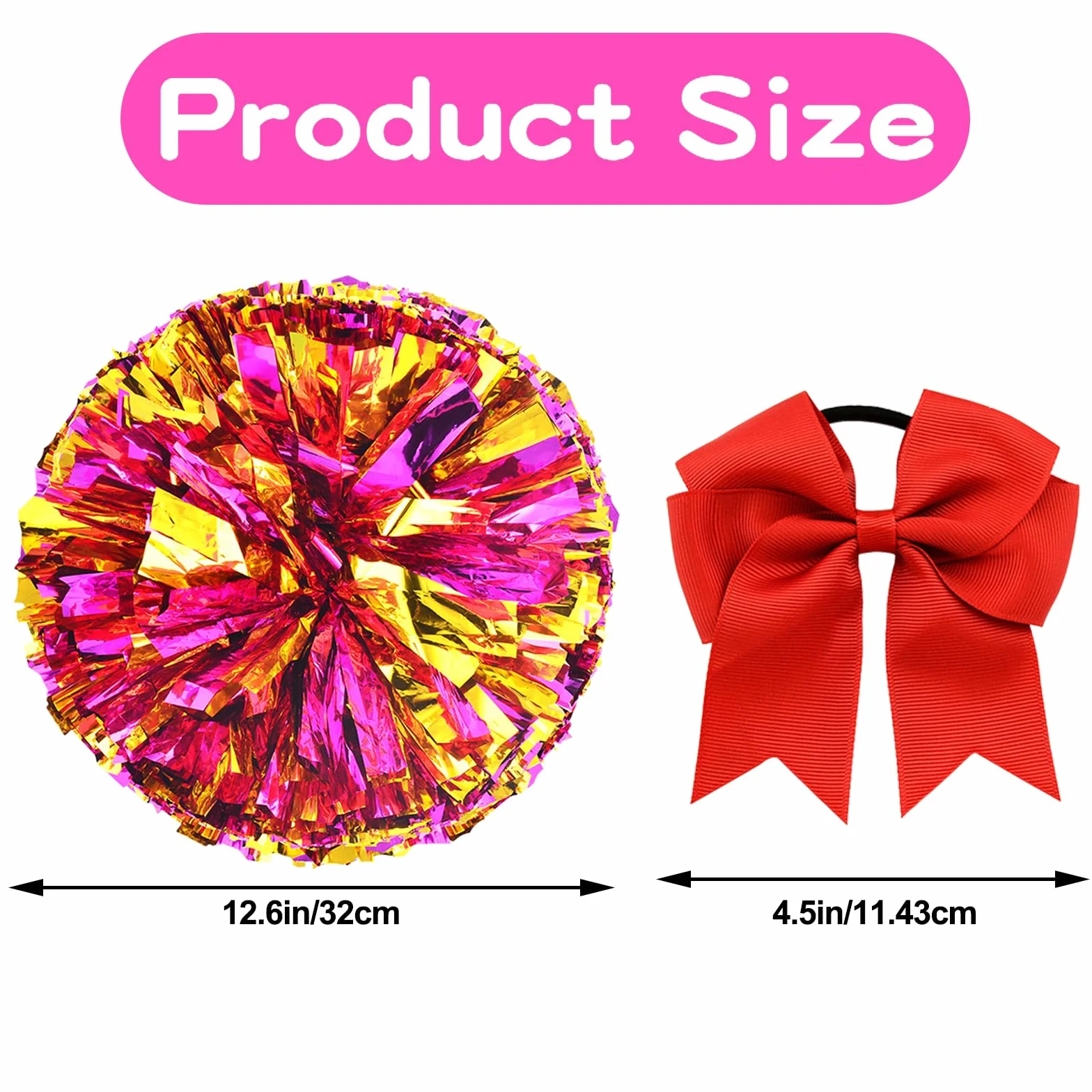 Wondora 2 x pompony cheerleaderki, czerwone pompony cheerleaderki, pompony cheerleaderki, z dużą kokardką, odpowiednie na zawody sportowe, duch zespołowy, cheerleaderki, dla dzieci i dorosłych (różowe