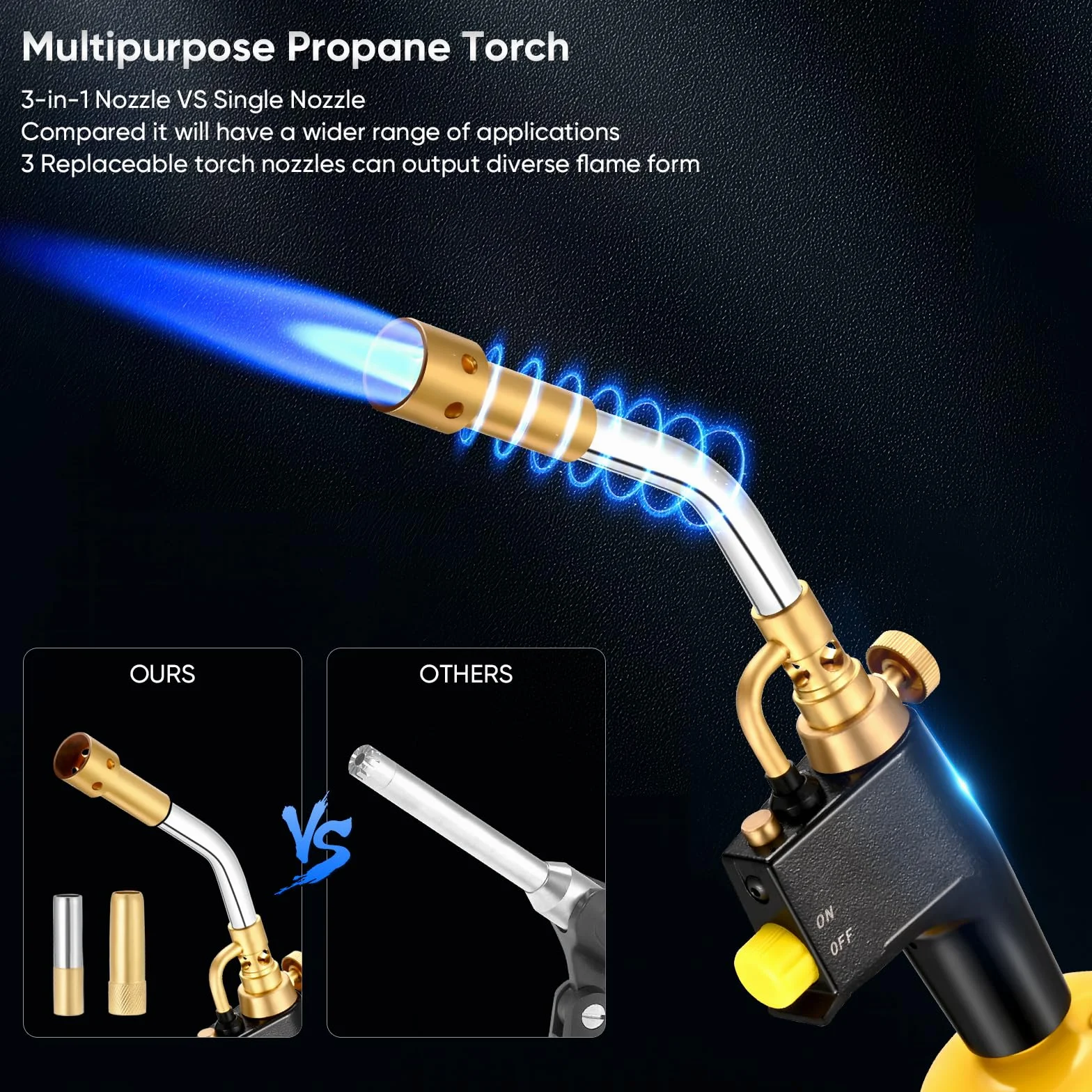 GJ-8000 Propan Torch Kit mit Selbstzündung, Messingknopf, 3 Düsen