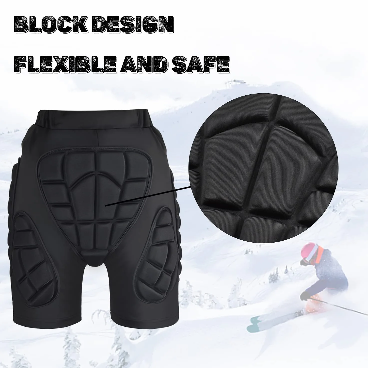 Tentock Spodnie ochronne, wyściełane spodnie ochronne, szorty ochronne na biodra, pośladki i kość ogonową, szorty snowboardowe, szorty dla mężczyzn i kobiet, wyściełane 3D, ochrona przed jazdą na