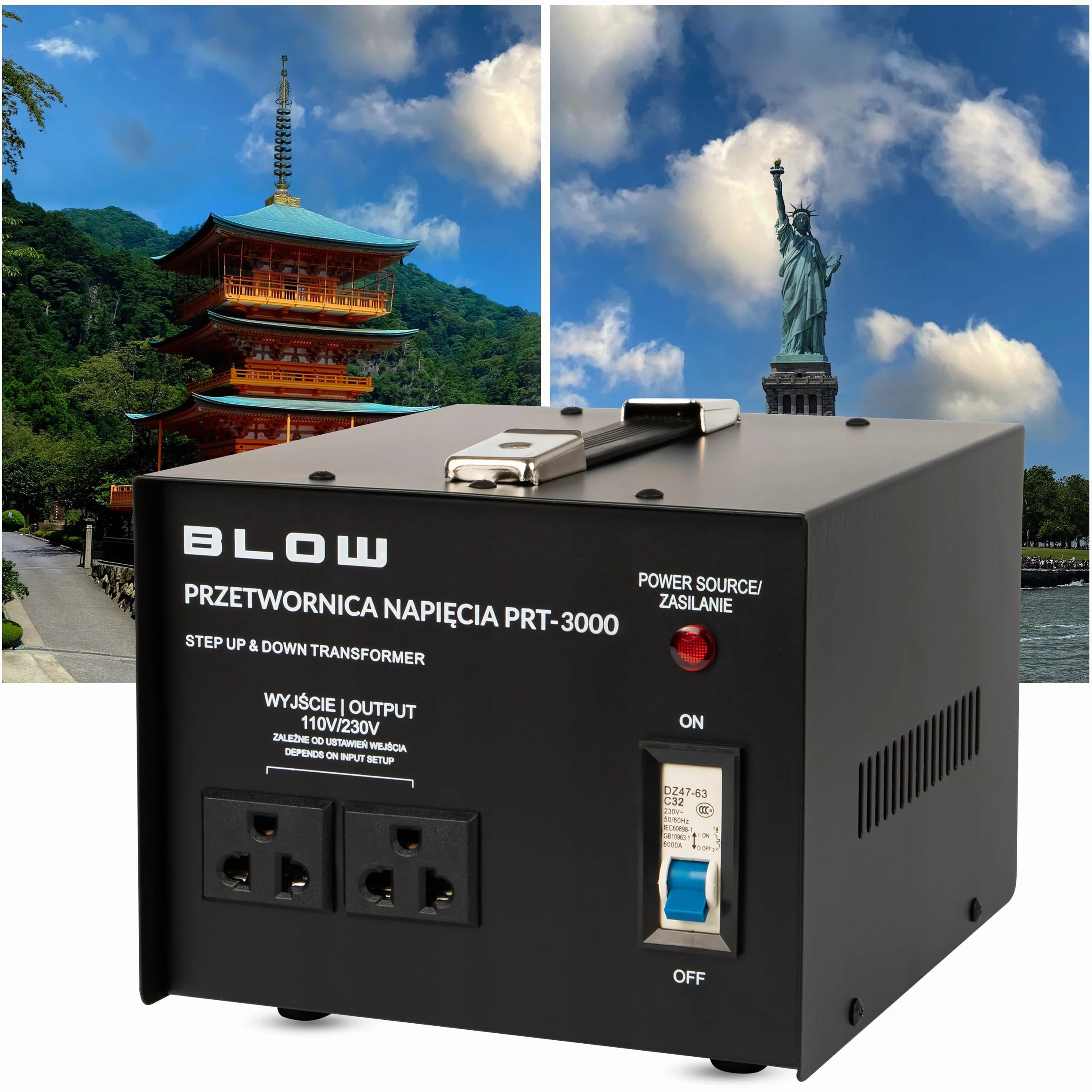 Przetwornica napięcia 3000W 230V 110V konwerter zasilacz USA Japonia