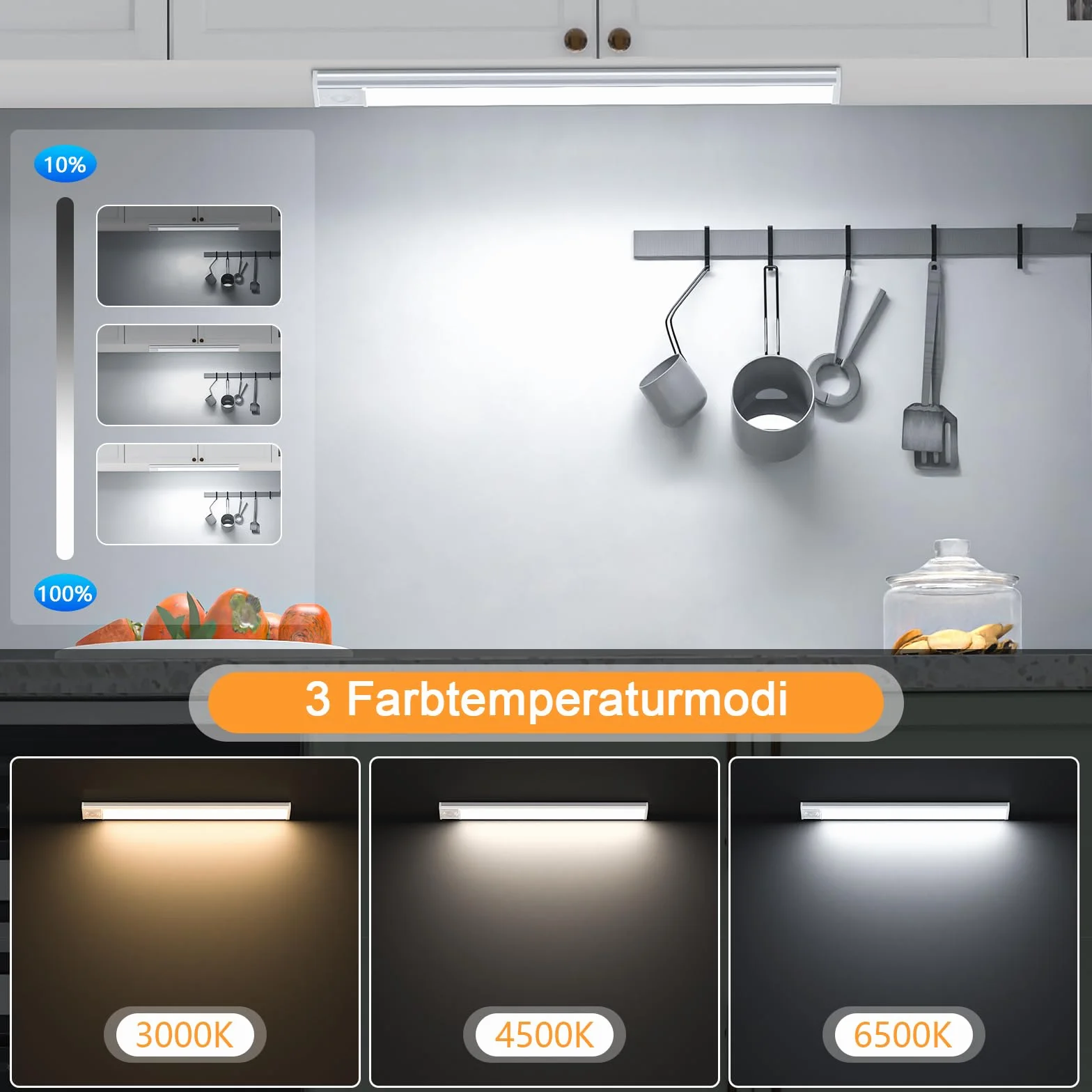 TRUMPETS 30 CM LED Light with Motion Sensor 3000mAh 3 Colors USB-C Rechargeable 108 LED Kitchen Under Cabinet