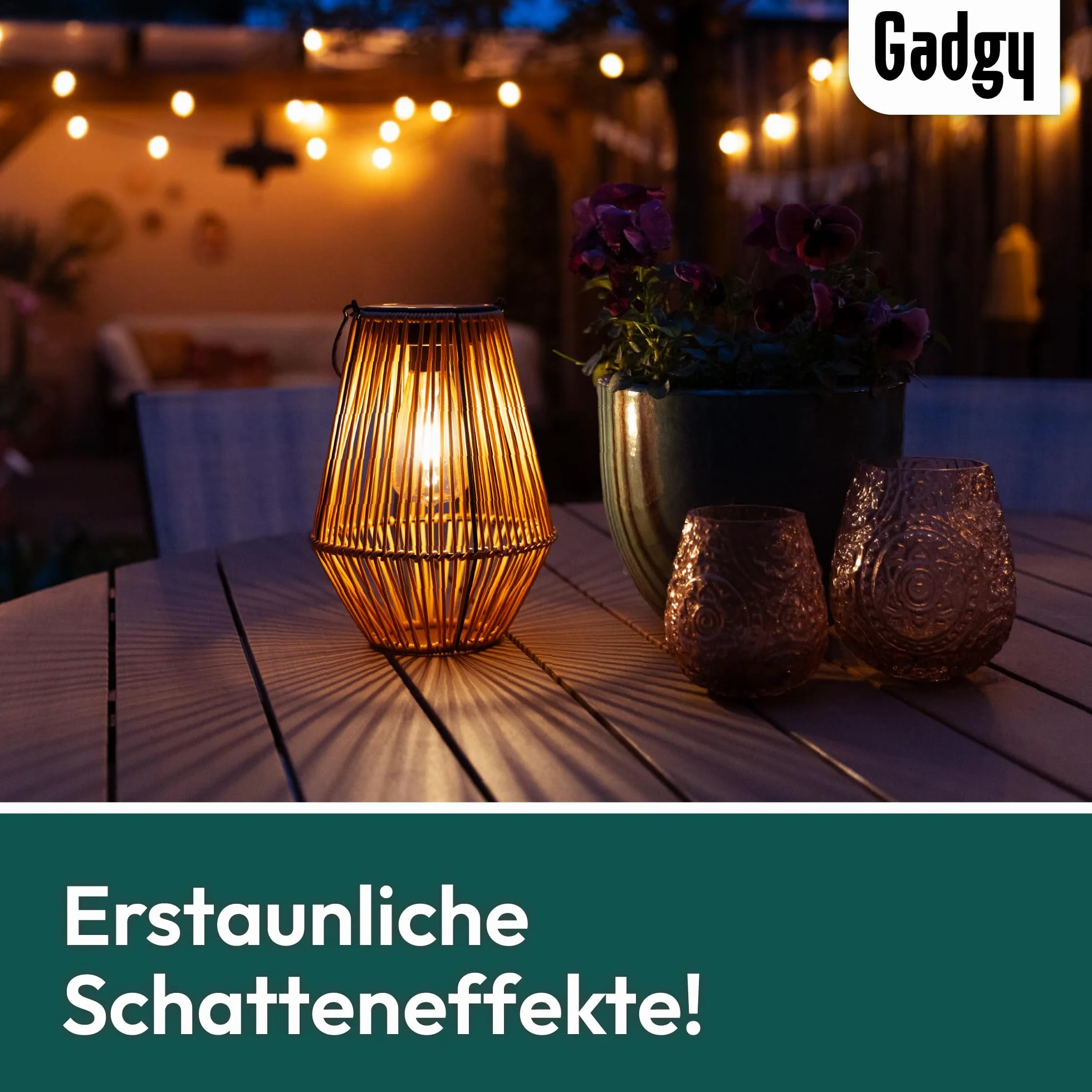 Gadgy Solarlampe für außen Garten - Wasserdichte Solar Leuchte Garten draußen - Solar Laterne für draußen Rattan Optik - Gartenleuchten solar - braun