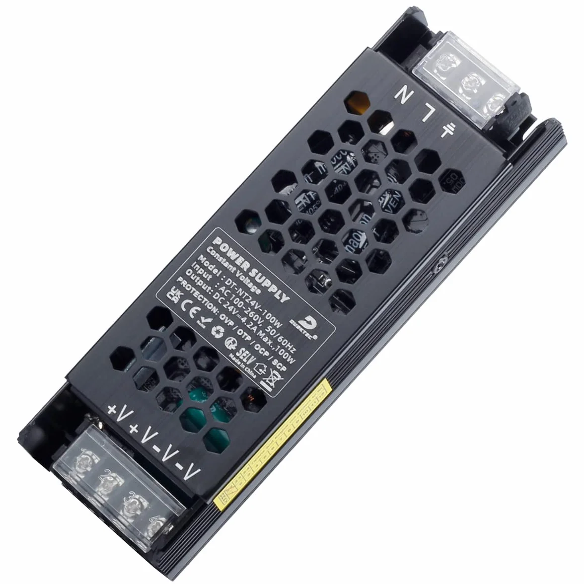 DUSKTEC Transformator LED 100 W, 24 V, sterownik 4,17 A, zasilacz LED Slim Metal z 2 wyjściami