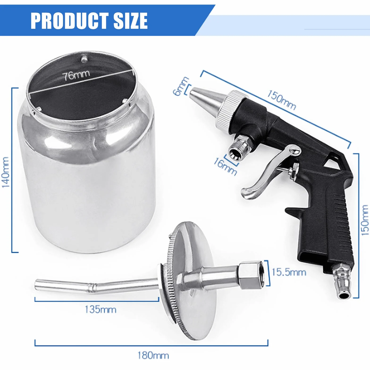 Pistolet do piaskowania 6 mm, piaskarka 1 l, pneumatyczne do kompresora, usuwanie rdzy