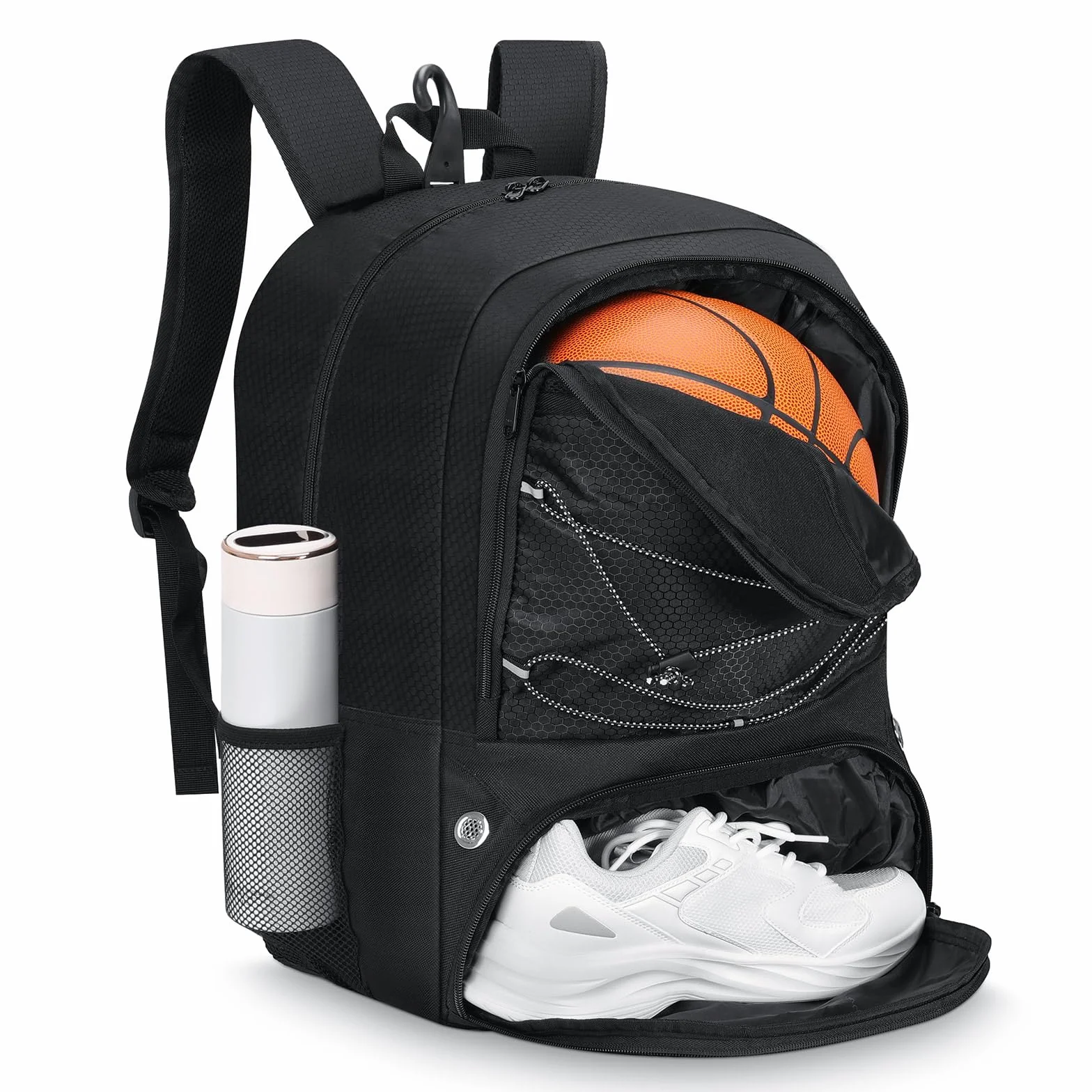 MoKo Basketball Bag Backpack, Football Backpack with Separate Ventilated Shoes & Ball Compartments, Water-Resistant, Black, 18.90 x 13.39 x 8.27 inches