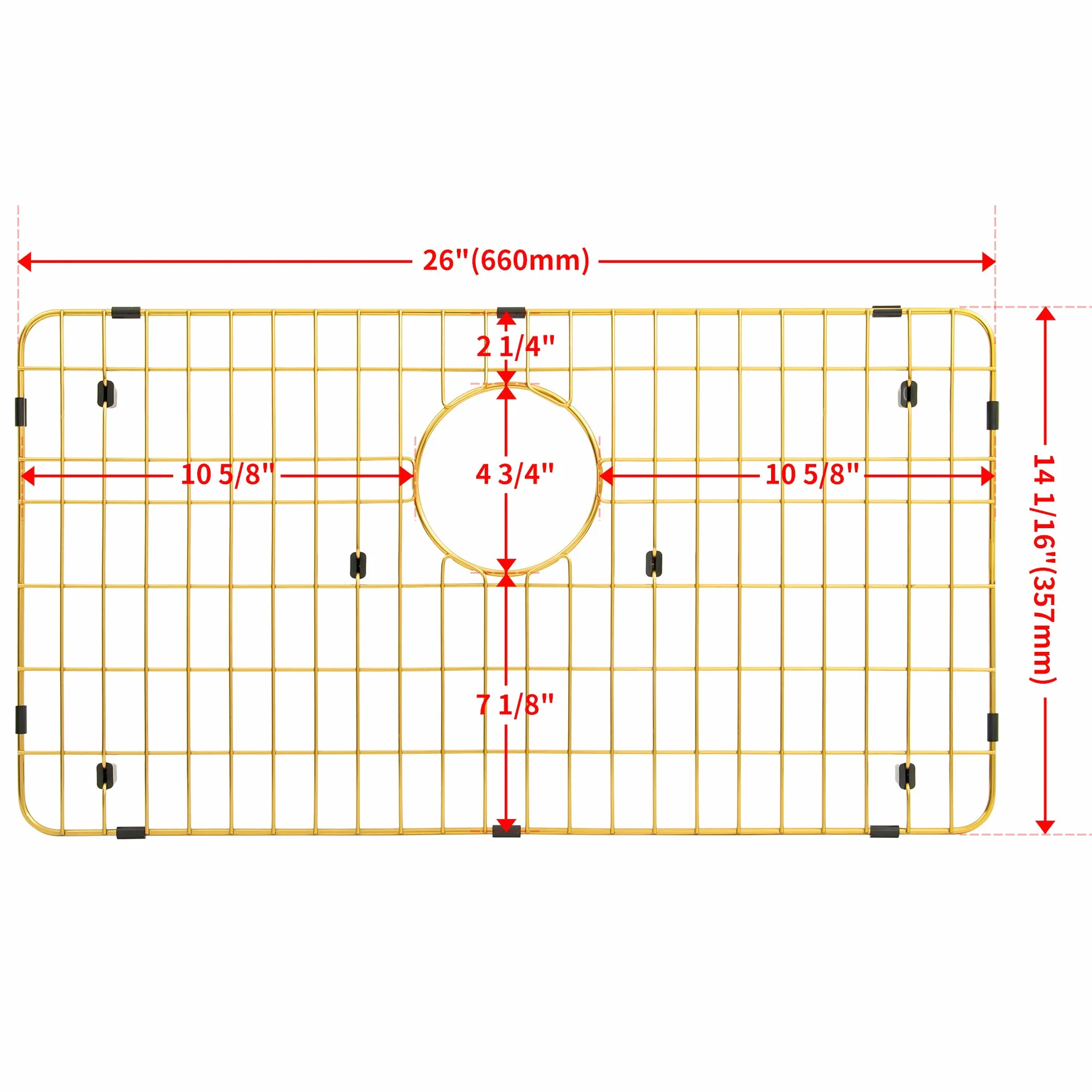 Kratka kuchenna stal nierdzewna na dno zlewu 66 cm x 35 cm z tylnym odpływem złoty