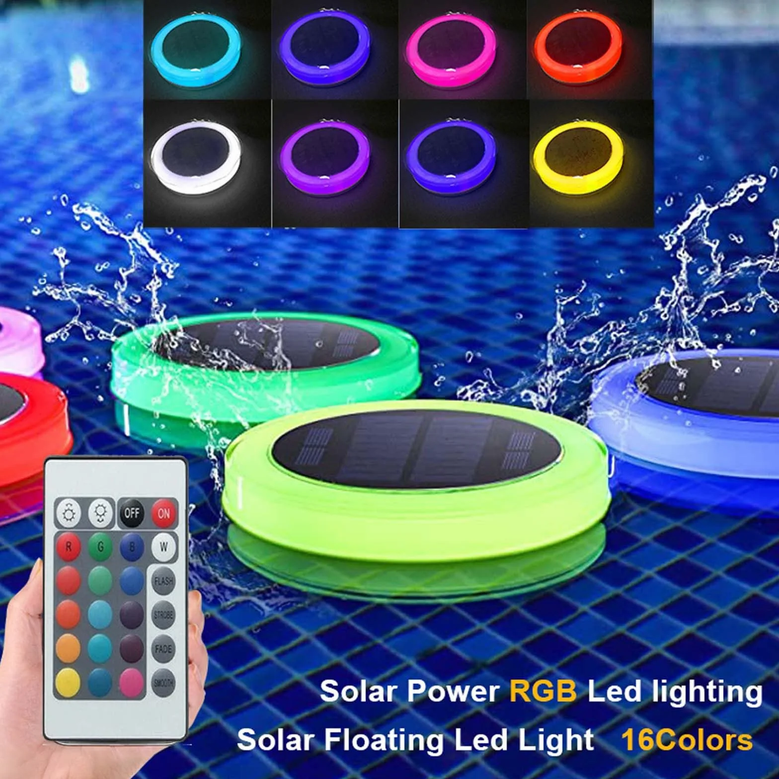 Pływające lampy solarne RGB, oświetlenie basenu, oświetlenie stawu, podwodne światło z pilotem zdalnego sterowania, wodoszczelność IP68, do ogrodu, na zewnątrz, na lato, na imprezę (A)