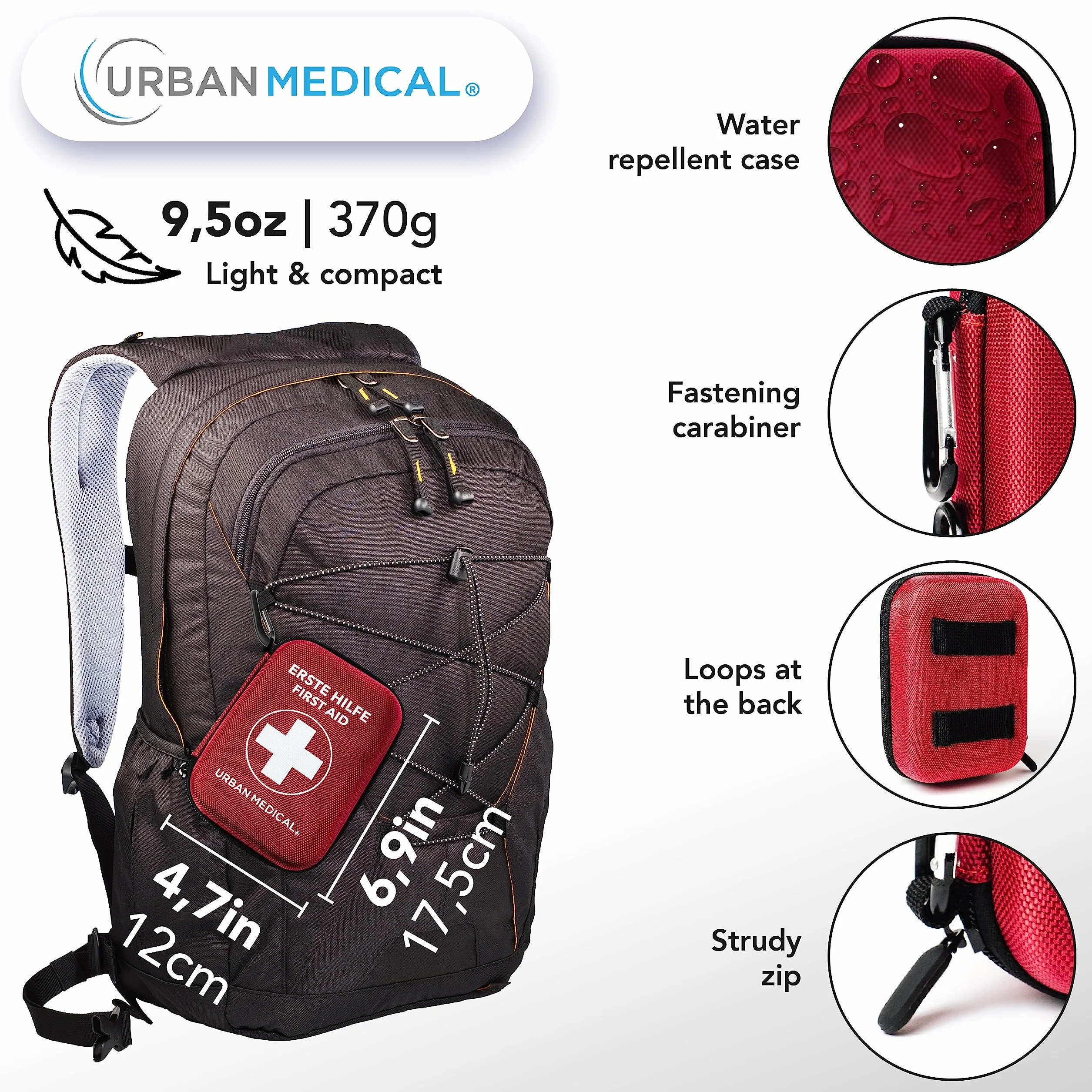 Zestaw Pierwszej Pomocy Outdoor | Zawartość z Niemiec | Survivalowy Kit - Kocem Ratunkowym + Poncho Przeciwdeszczowe | Apteczka Pierwszej Pomocy w Podróży, Sporcie i Domu