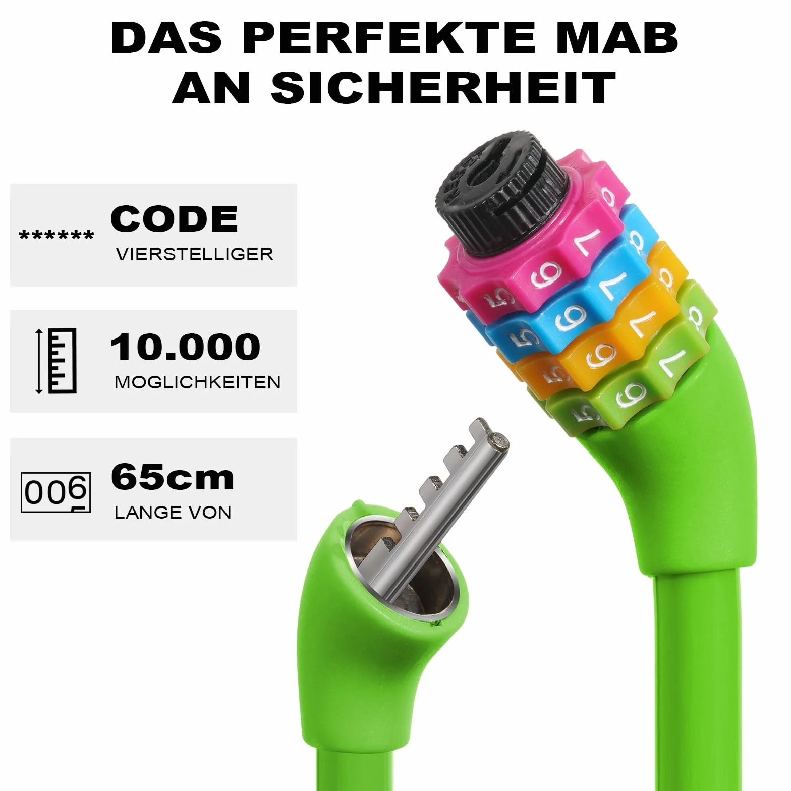 Ainiv Bike Lock, 65cm antykradzieżowa blokada rowerowa, blokada kablowa z 4-cyfrowym inteligentnym kodem, kod antykradzieżowy do rowerów, skuterów, motocykli, MTB - zielony