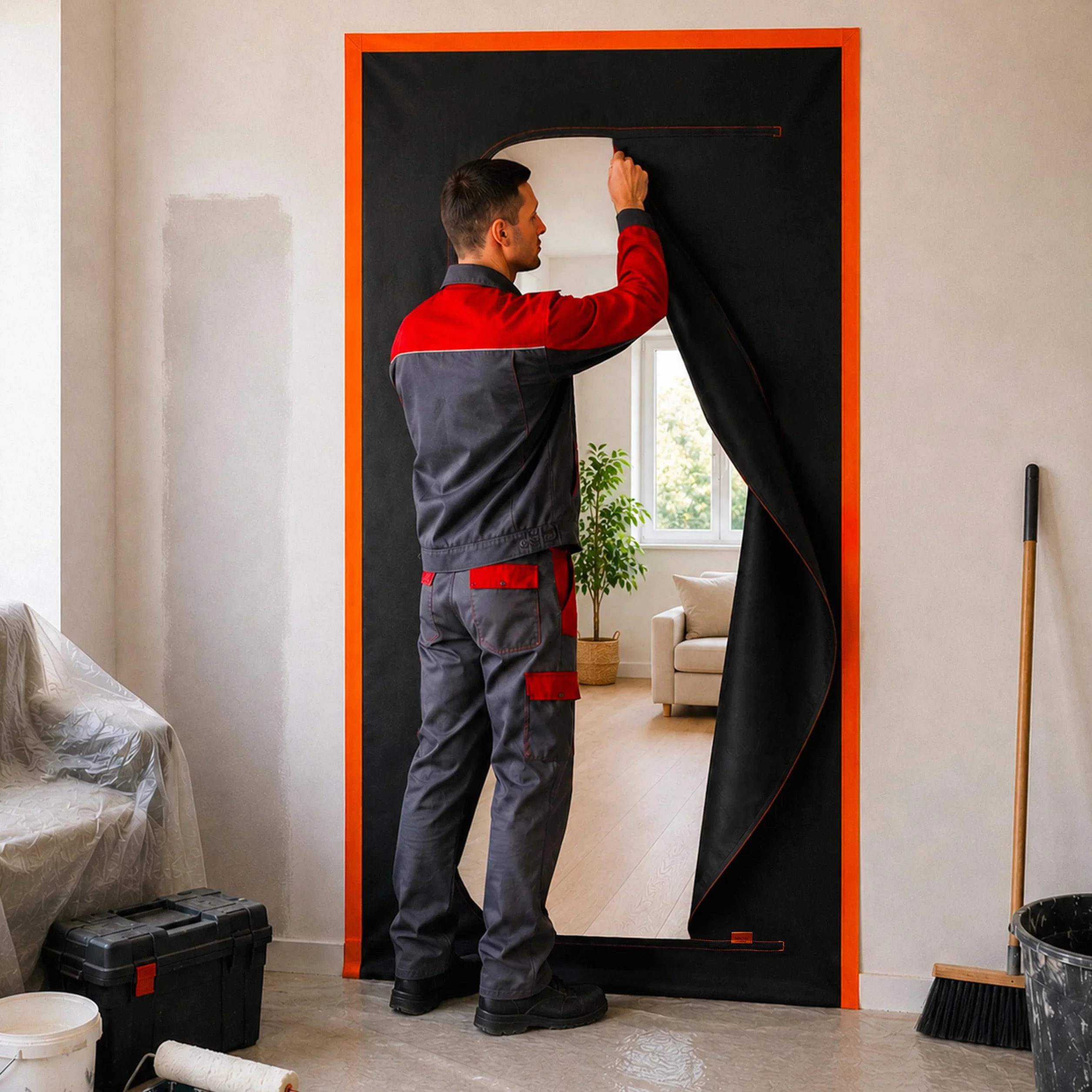 Drzwi przeciwpyłowe z taśmą, osłona przeciwpyłowa 220x110 cm, gruba tkanina polipropylenowa