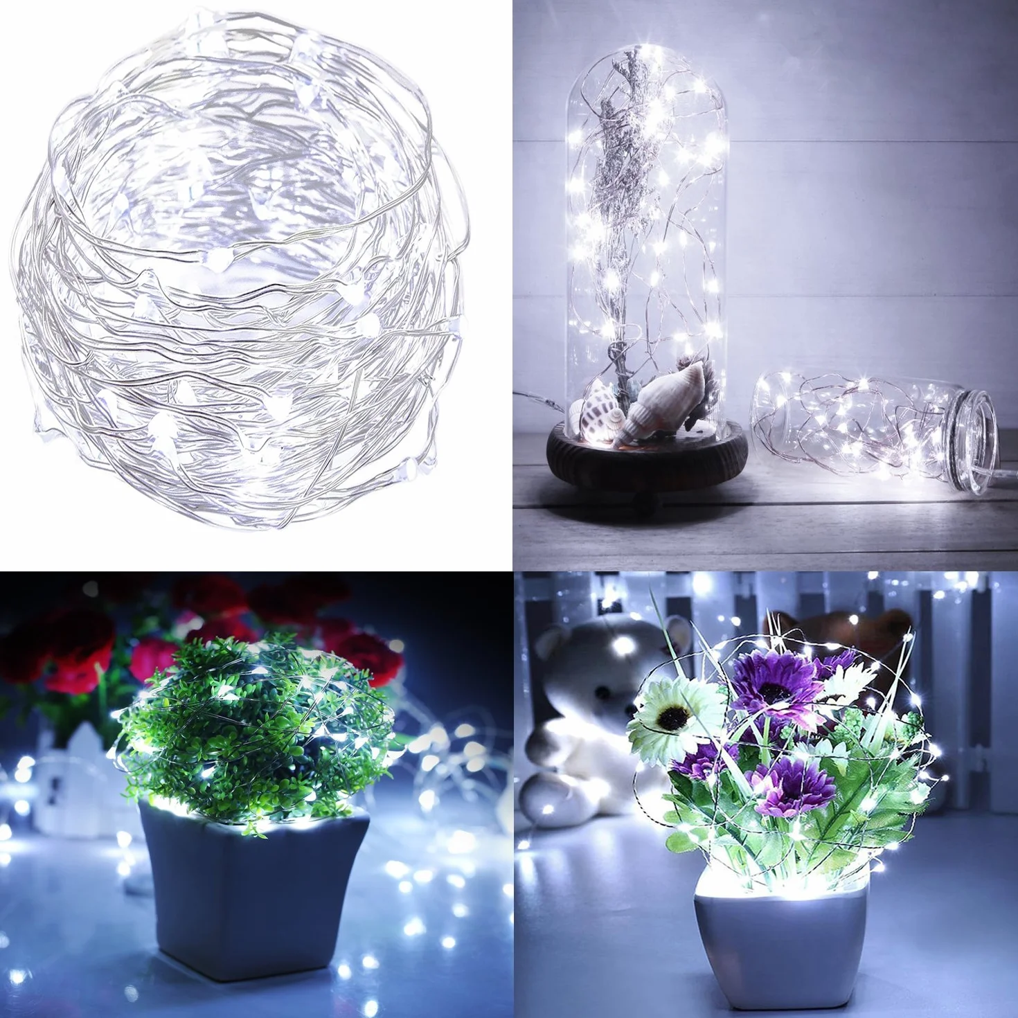 BXROIU Łańcuch świetlny LED na baterie CR2032, 2 m, 20 diod, 6 sztuk zimna biel
